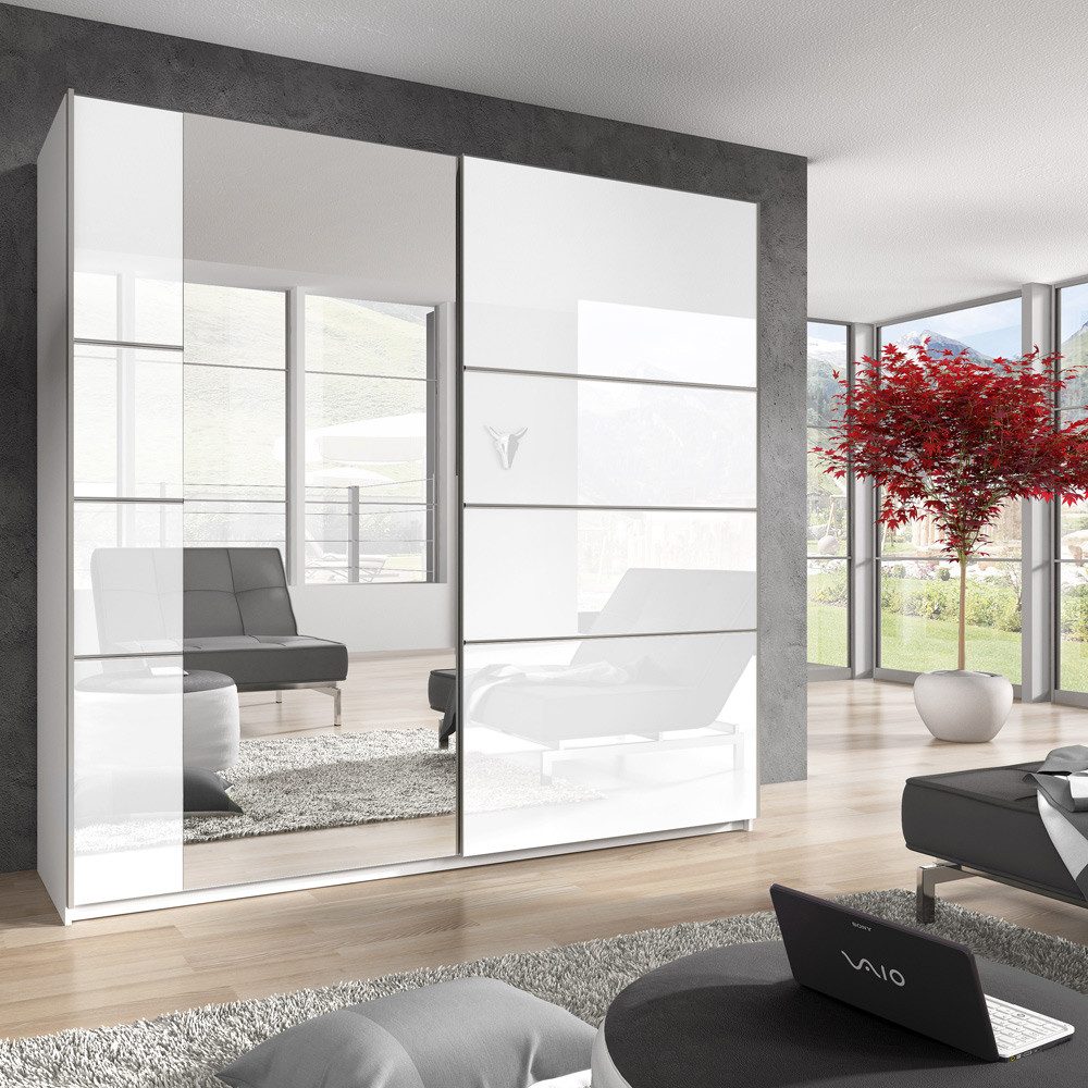 Lomadox Schwebetürenschrank BIRMINGHAM-83 weiß mit Front in weiß Hochglanz günstig online kaufen