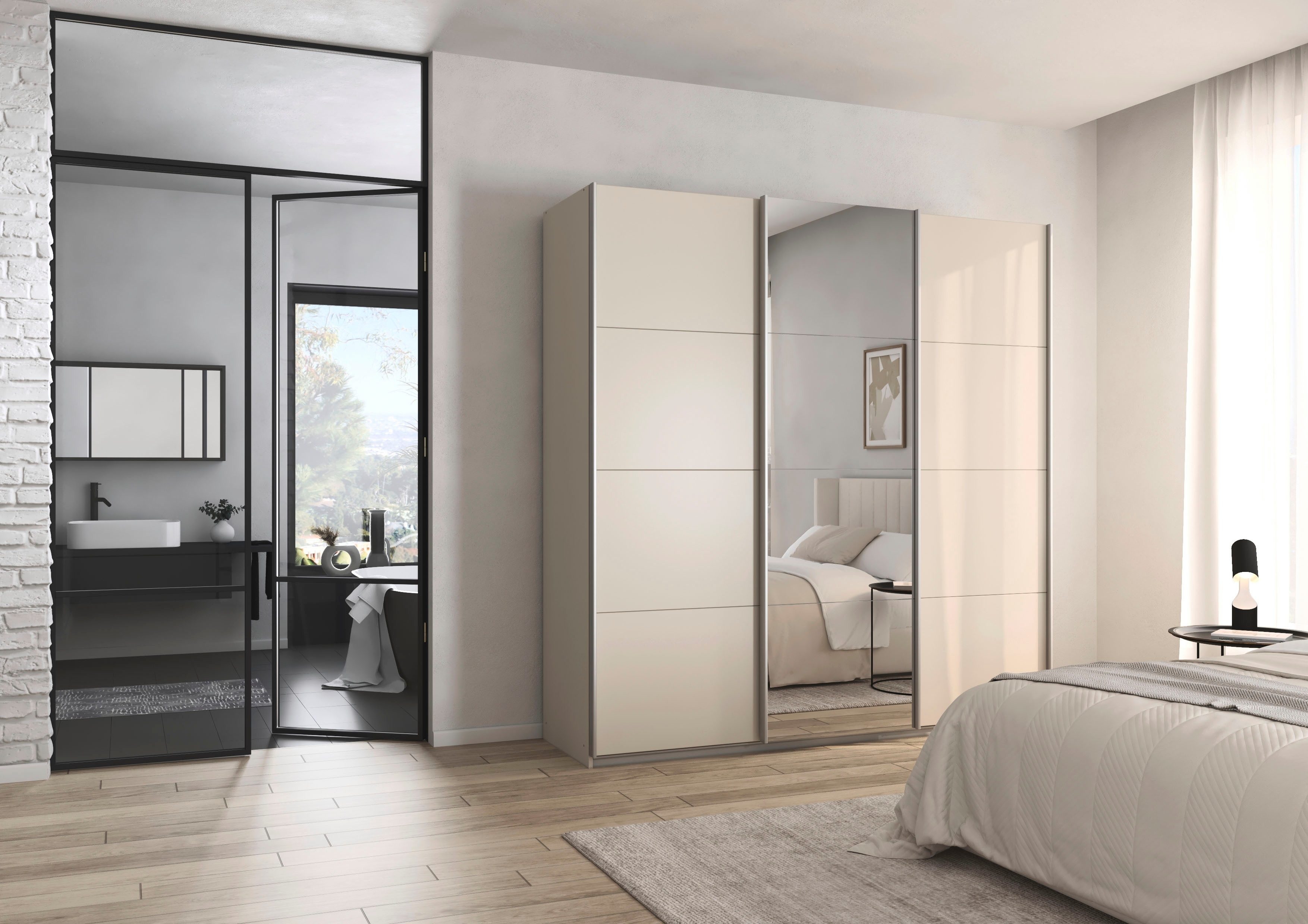 OTTO home Schwebetürenschrank Kleiderschrank Schrank Schlafzimmerschrank Garderobe AGORDO (Breiten 203/271/315/360 cm in drei Griff-Farben - NEU: Farbe SCHWARZ) Top Innenausstattung, in 4 Breiten und 2 Höhen MADE IN GERMANY
