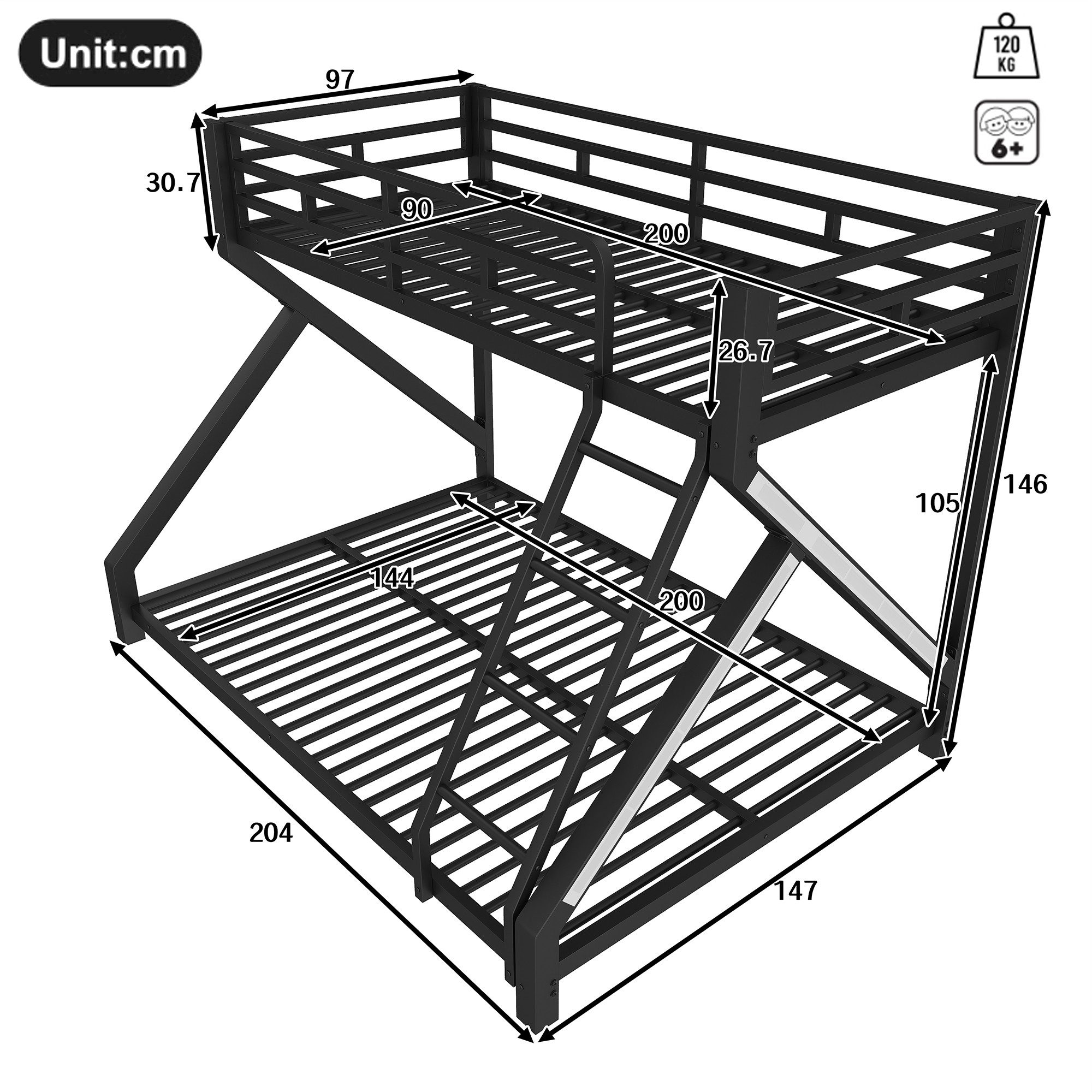 Merax Etagenbett 90x200cm/140x200cm mit LED-Lichtleiste (Set, 1-St., Jugendbett Doppelbett), Metallbett Stockbett Kinderbett mit Sicherheitsgeländer und Leiter – Bild 5 von 5