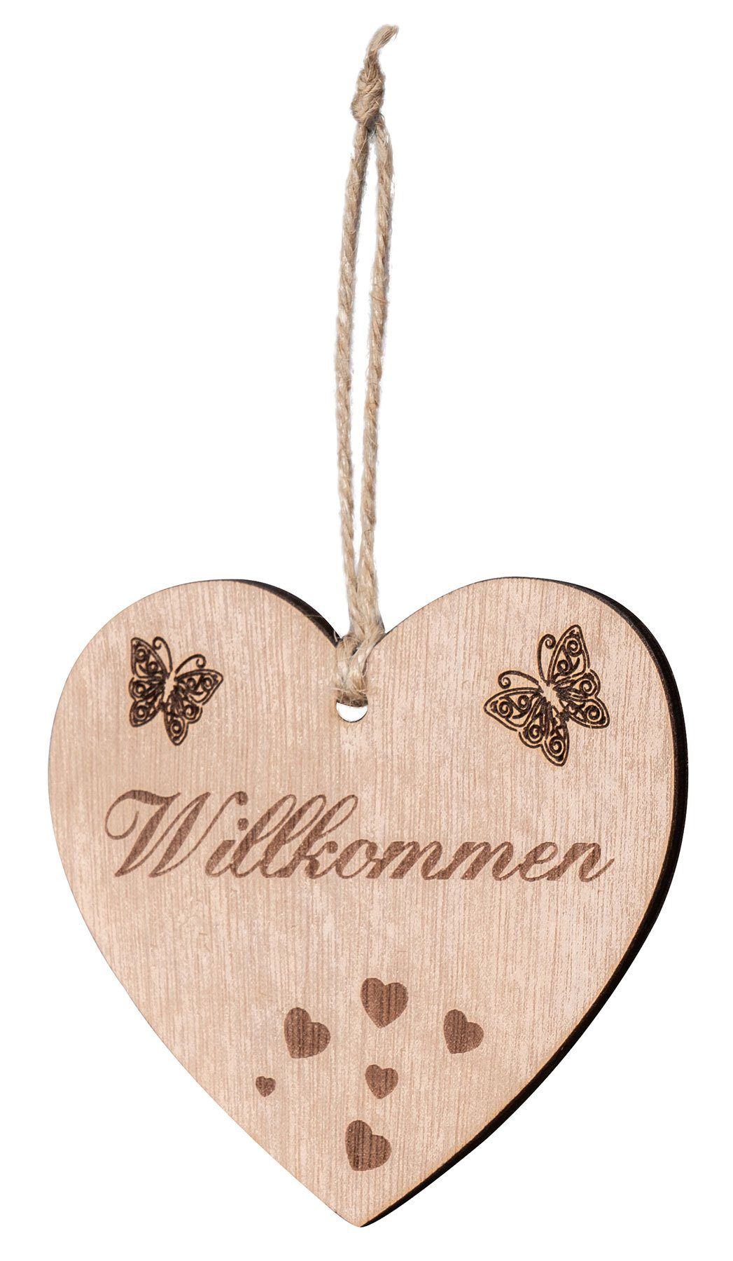 Levandeo® Dekohänger, Herz Willkommen 10x9cm Birkenholz Sprüche