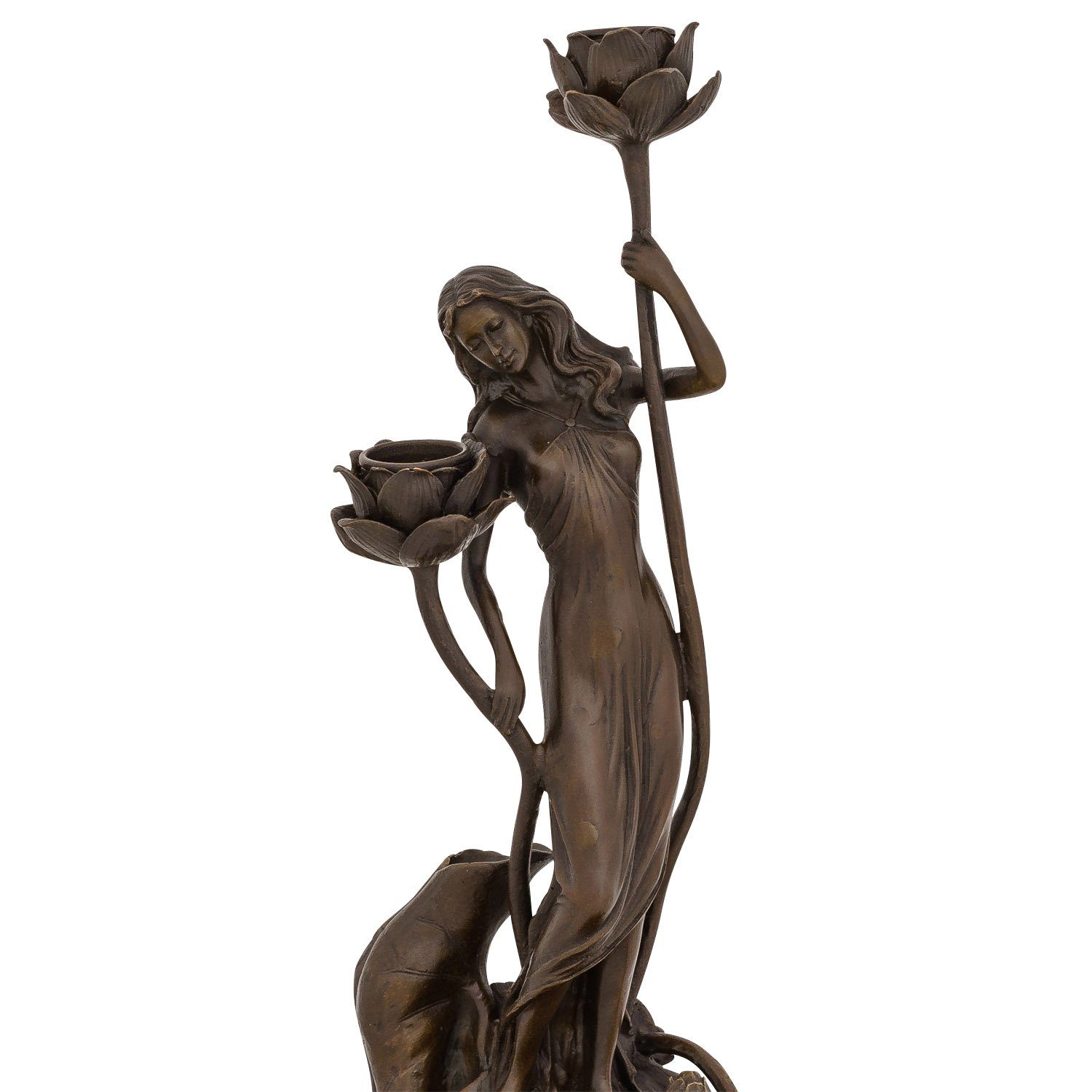 Aubaho Kerzenständer Kerzenständer Bronzeskulptur Figur Frau Bronze Rose Antik-Stil im Stat