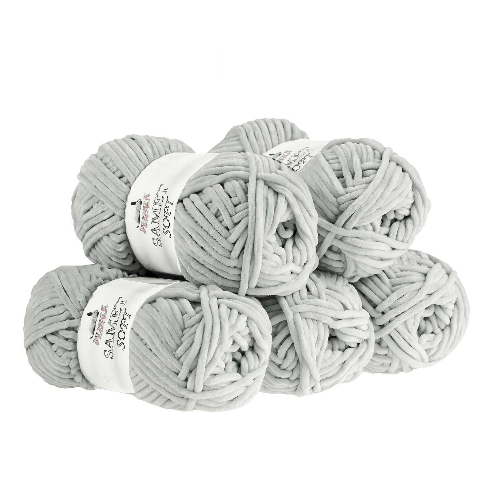 VLNIKA 500g Strickgarn Samet Soft Chenille-Strickgarn Samtwolle flauschig Häkelwolle, 500 m (Sparpaket), 260 hellgrau