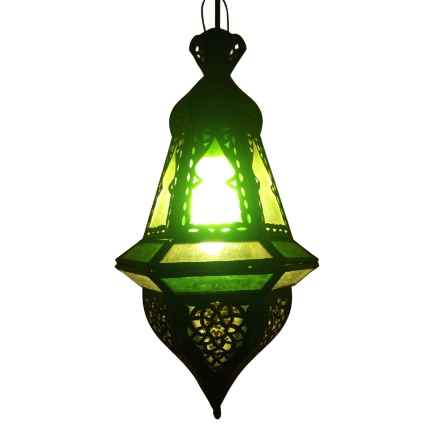 Marrakesch Orient & Mediterran Interior Pendelleuchte Orientalische Hängelampe Anya Grün, Handgefertigt aus Glas & Metall, ohne Leuchtmittel, Handarbeit