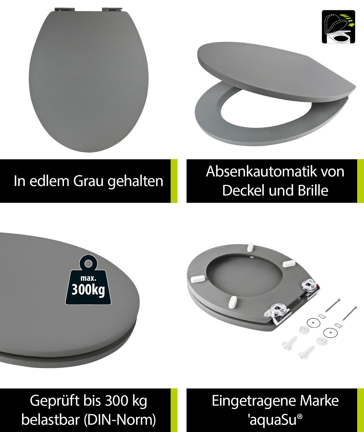 SANITOP WINGENROTH WC-Sitz Einfarbig, Grau, Holzkern, günstig online kaufen
