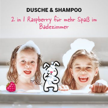 sanosan Duschgel 2in1 Dusche & Shampoo Himbeere & Leichtkämm Spray - Haarpflege für Kinder mit Bio Olivenextrakt & Milchprotein - Duschgel, Haarshampoo, Leichtkämmspray - Haarpflege & Hautpflege, 1-tlg.