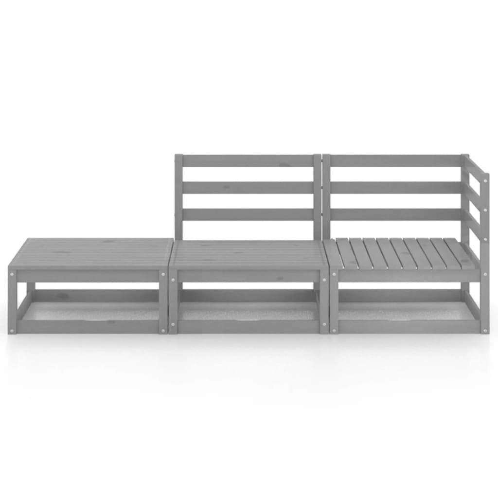 Kiefer (1-tlg) Massivholz, Grau vidaXL 3-tlg. Garten-Lounge-Set Gartenlounge-Set