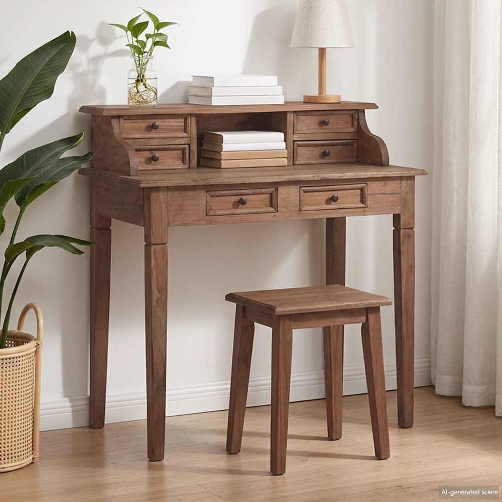 furnicato Schreibtisch Massivholz 90 x 50 x 101 cm (1-St), Sekretär mit 6 Schubladen und zusätzlichem Fach für dein Büro