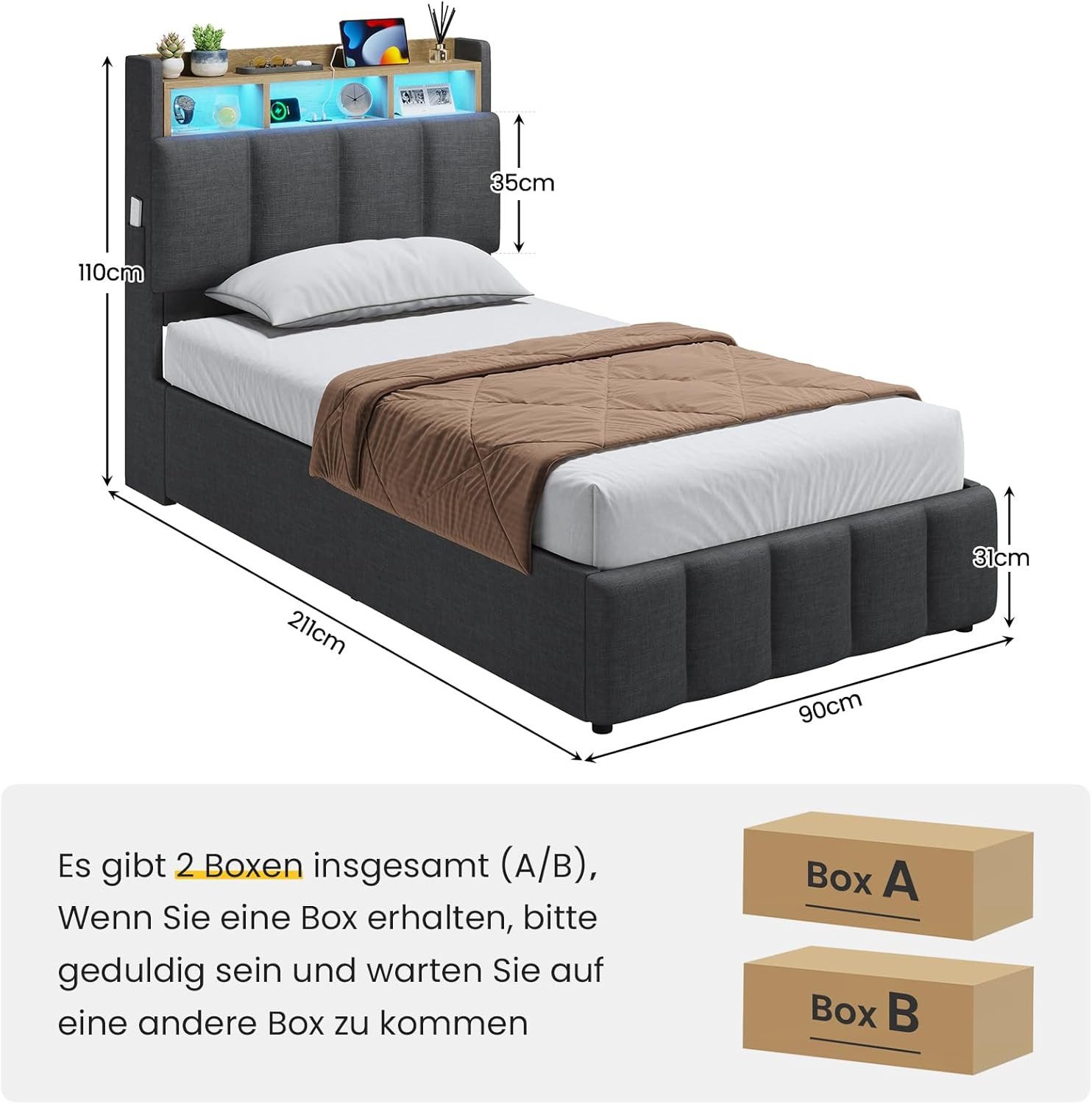 KIMENICH Polsterbett mit LED Beleuchtung und günstig online kaufen