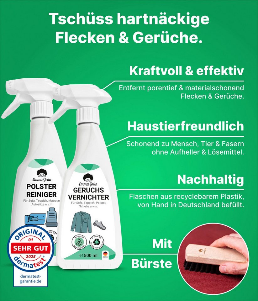 Thumbnail - Emma Grün Polstermöbel reinigen Set - Reiniger, Geruchsvernichter & Imprägnierer Polsterreiniger (Spar-Set, [- Polsterre...