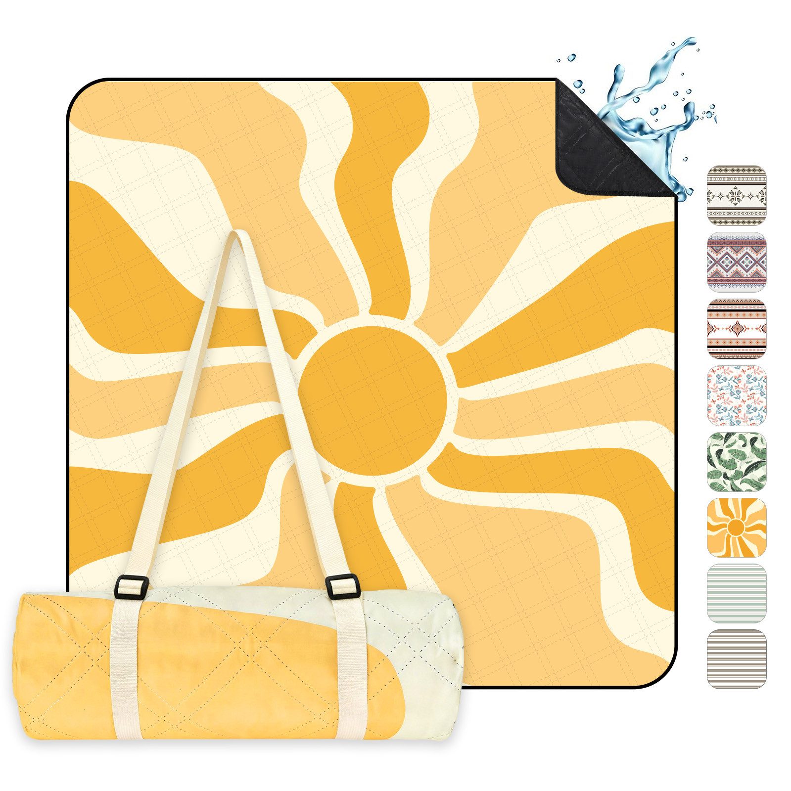 Picknickdecke Picknickdecke Wasserdicht Campingdecke 200x200 cm, Sekey, 3-Schicht mit PEVA Unterseite, für 4–6 Personen, für Strand & Camping