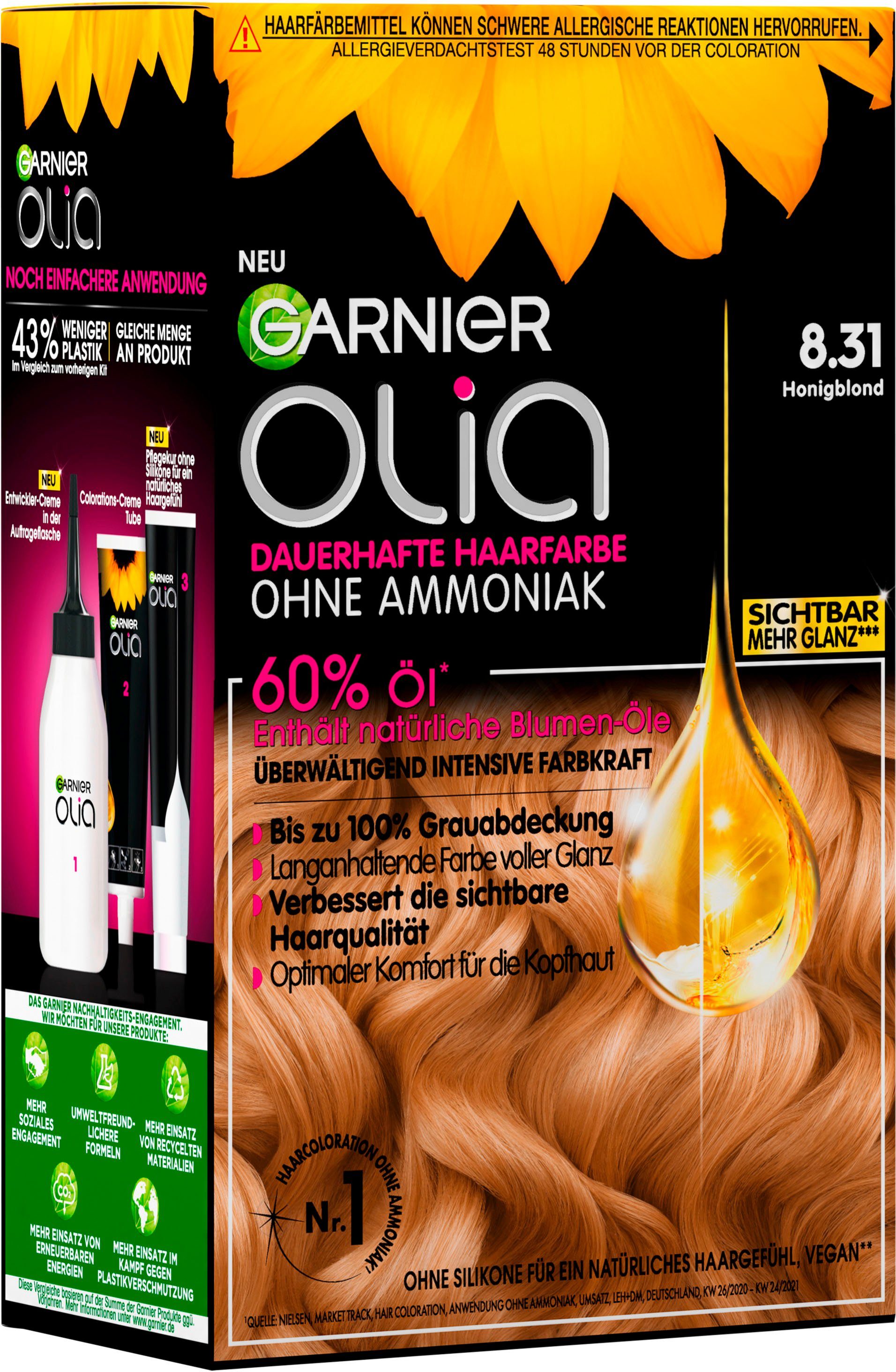 GARNIER Coloration Honigblond 3-tlg., dauerhafte Haarfarbe, Garnier Olia 8.31 Set