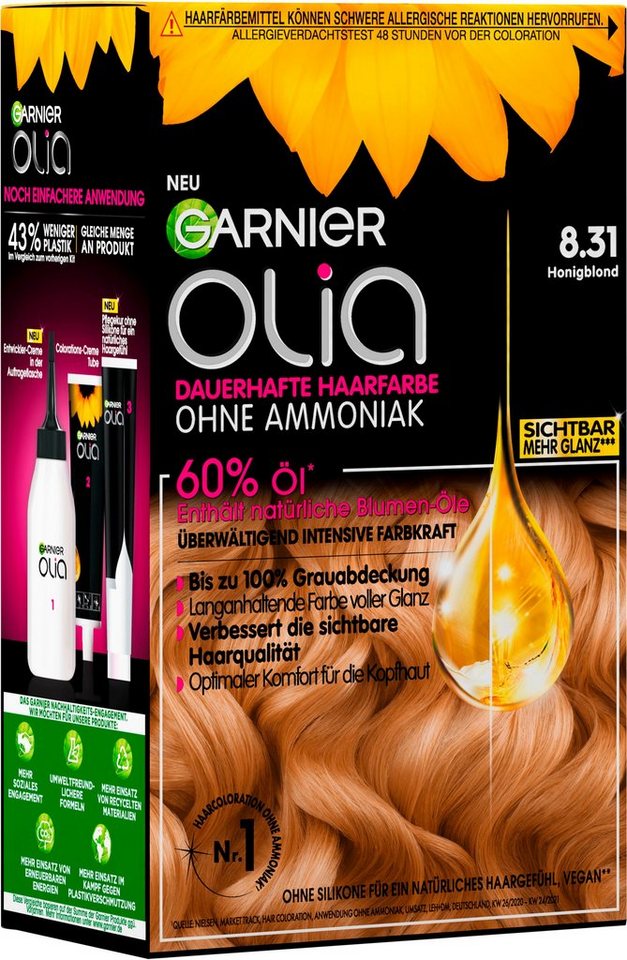 GARNIER Coloration Garnier Olia dauerhafte Haarfarbe, Set, 3-tlg., 8.31  Honigblond