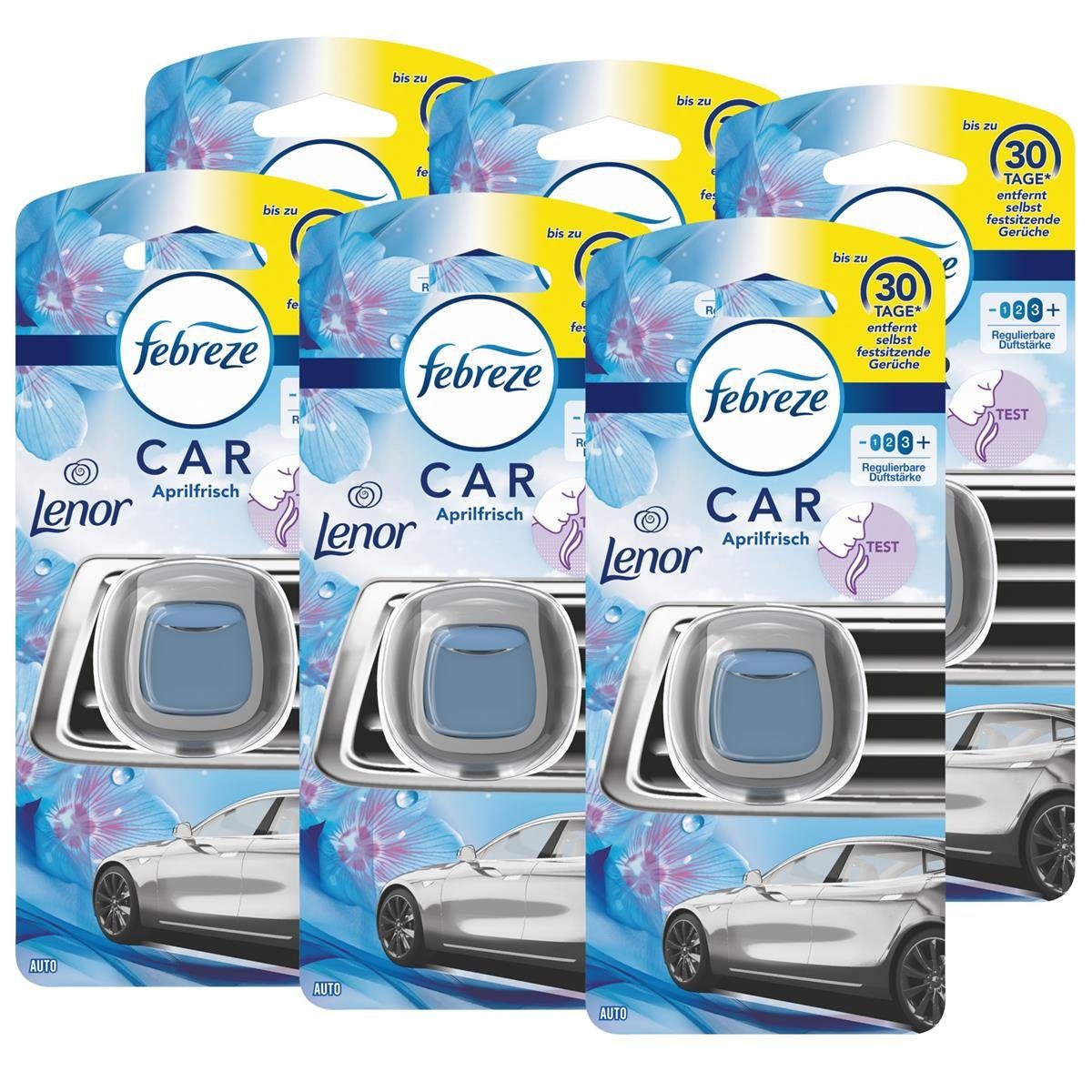 Febreze Raumduft Febreze Car Lufterfrischer Lenor Aprilfrisch - Autoduft (6er Pack)