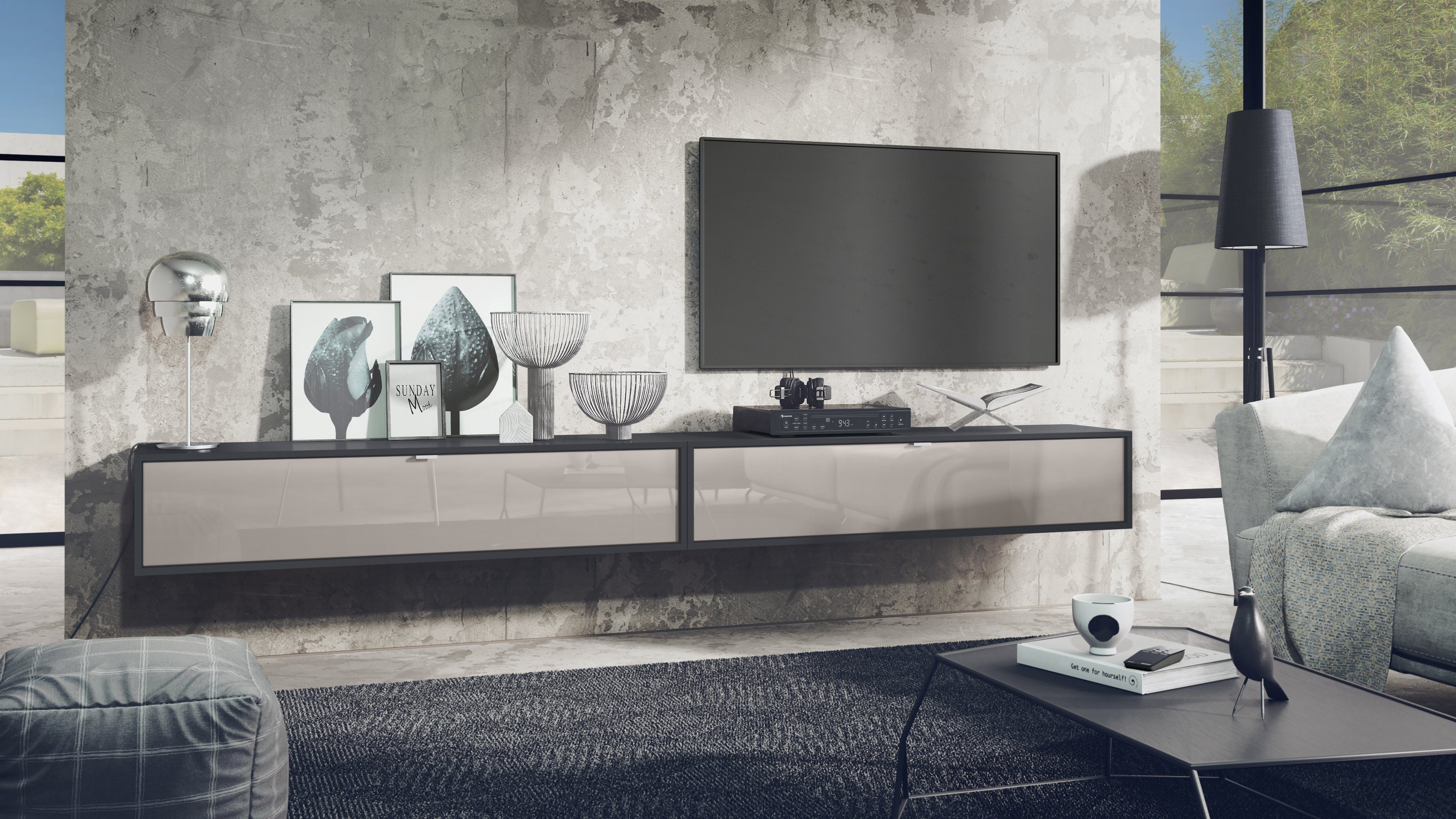 Vladon Lowboard Lana 1400 (2er-Set Tv-Kommode, mit Klappe dahinter 3 Fächer günstig online kaufen