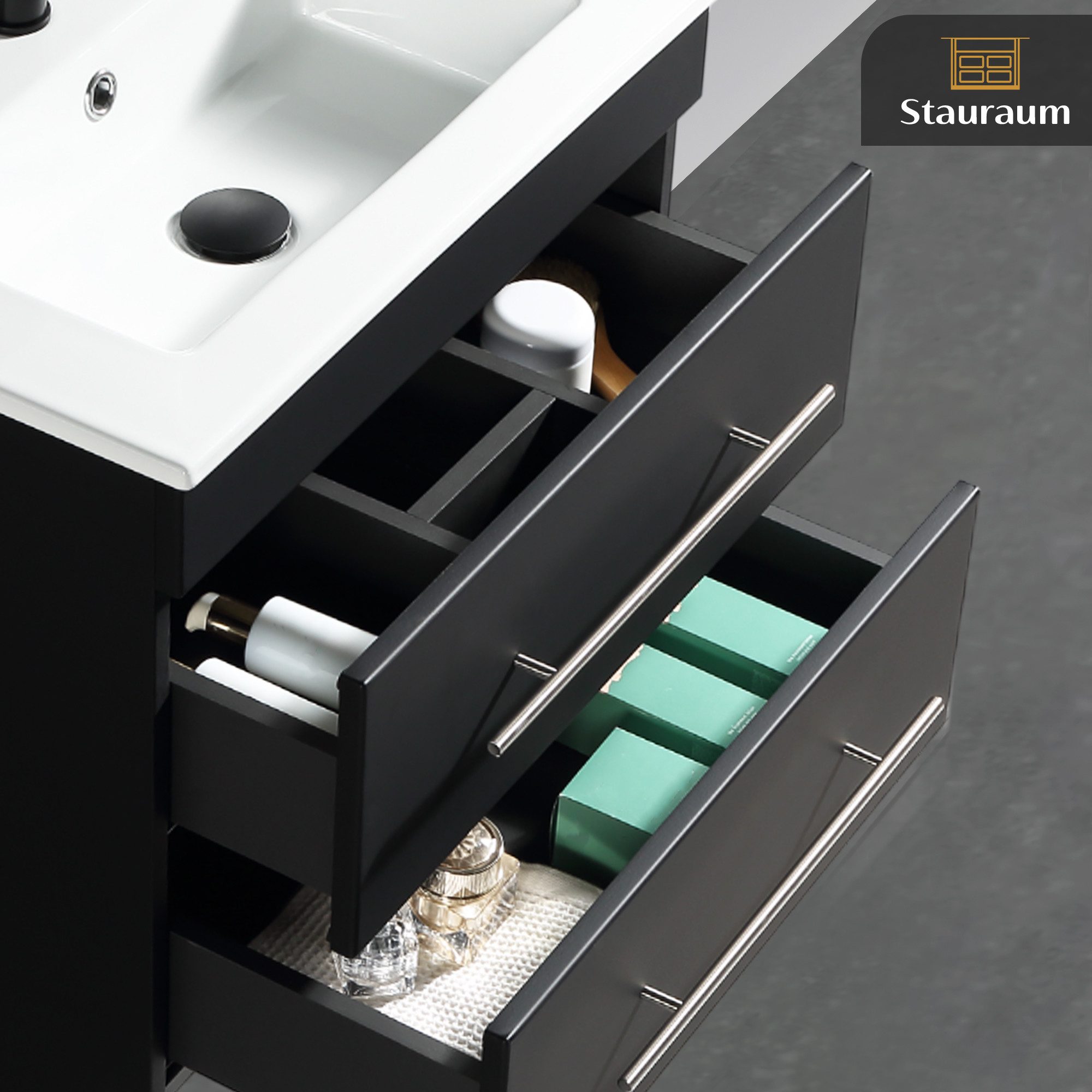 Alpenberger Badmöbel-Set Waschbecken mit Unterschrank - Waschbeckenunterschrank mit Schubladen, (Waschtisch mit Waschbecken 60cm breit, Waschbeckenschrank Hänge – Bild 4 von 5