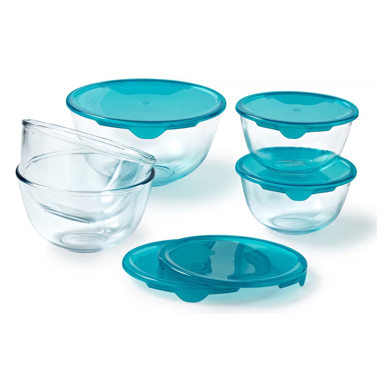 PYREX Frischhaltedose Pyrex Cook & Enjoy Schüssel-Set 5-tlg mit Deckel, (Set, 5-teiliges Set, ineinander stapelbar), Made in France, luftdicht verschließbar, stapelbar