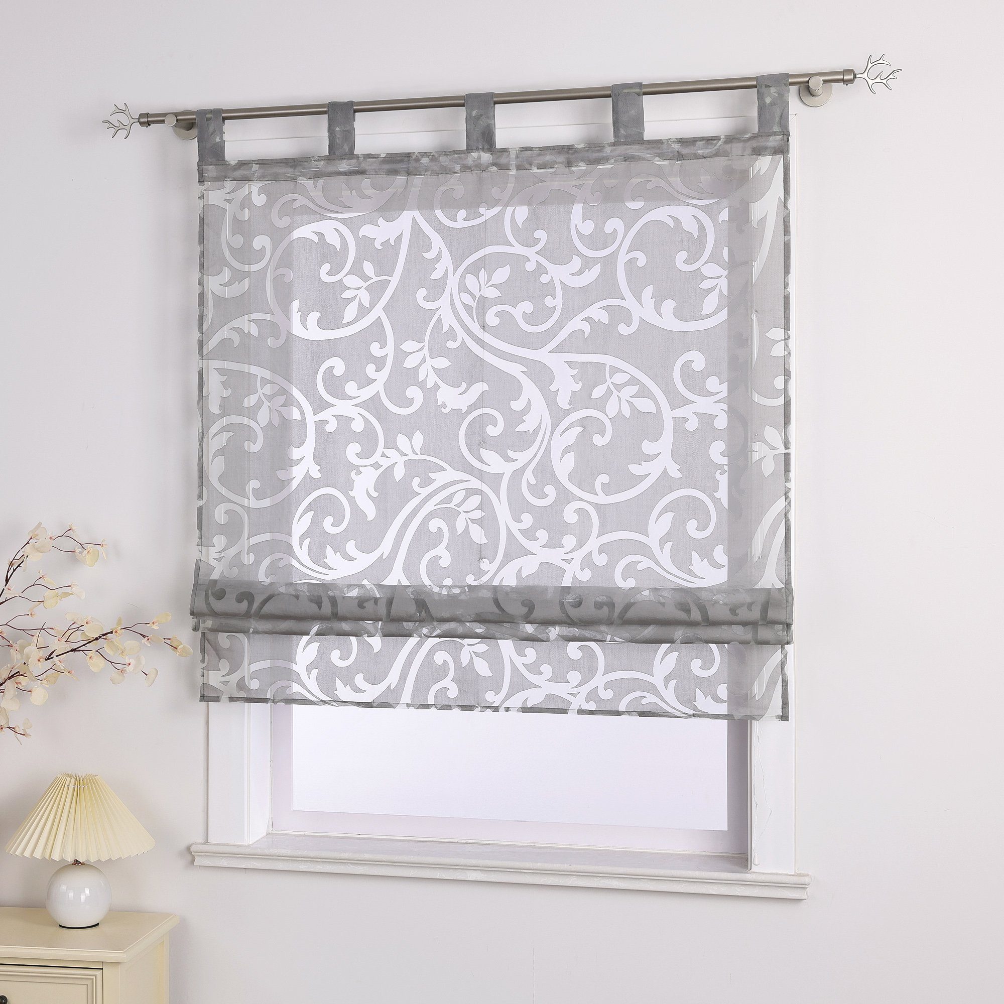 Delien Raffrollo Jessica, mit Schlaufen, Voile Uni mit Floral Ausbrenner günstig online kaufen