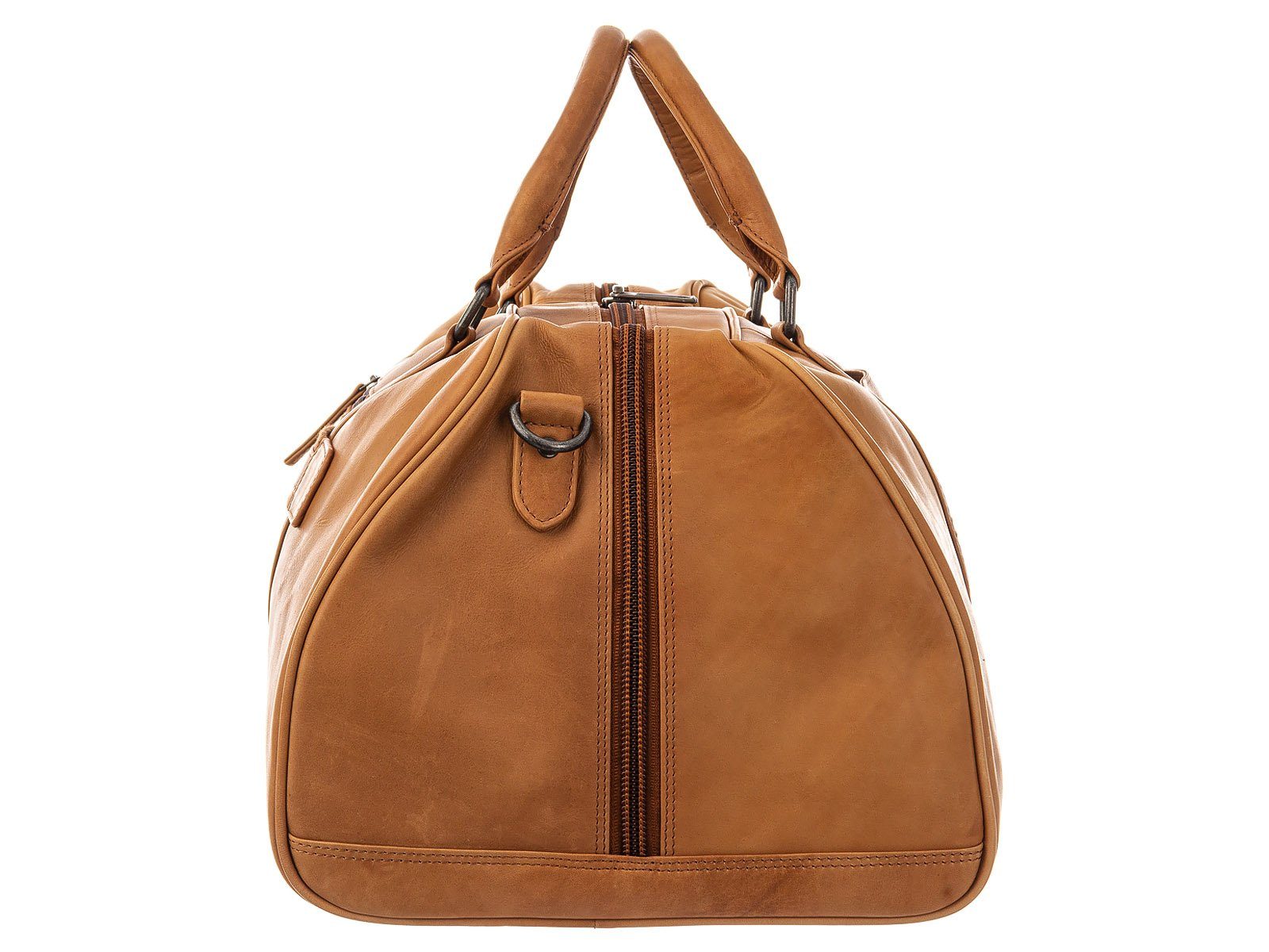 Pull Prato Reisetasche cognac Oil Oil 2-Wege Up Leder LRT3-O Up Reißverschluss, Pull mit Rindleder