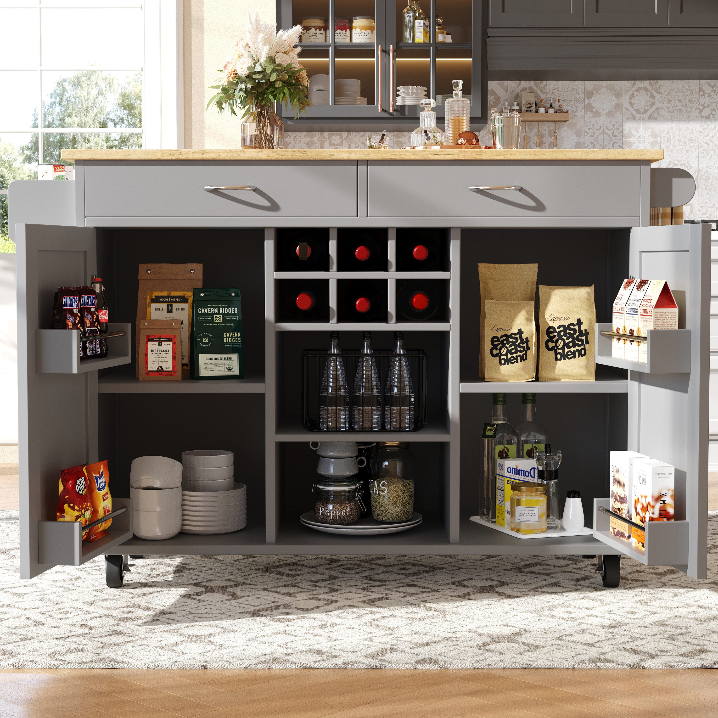 TavilaEcon Küchenbuffet Moderne Kücheninsel, Multifunktionale Esstisch günstig online kaufen