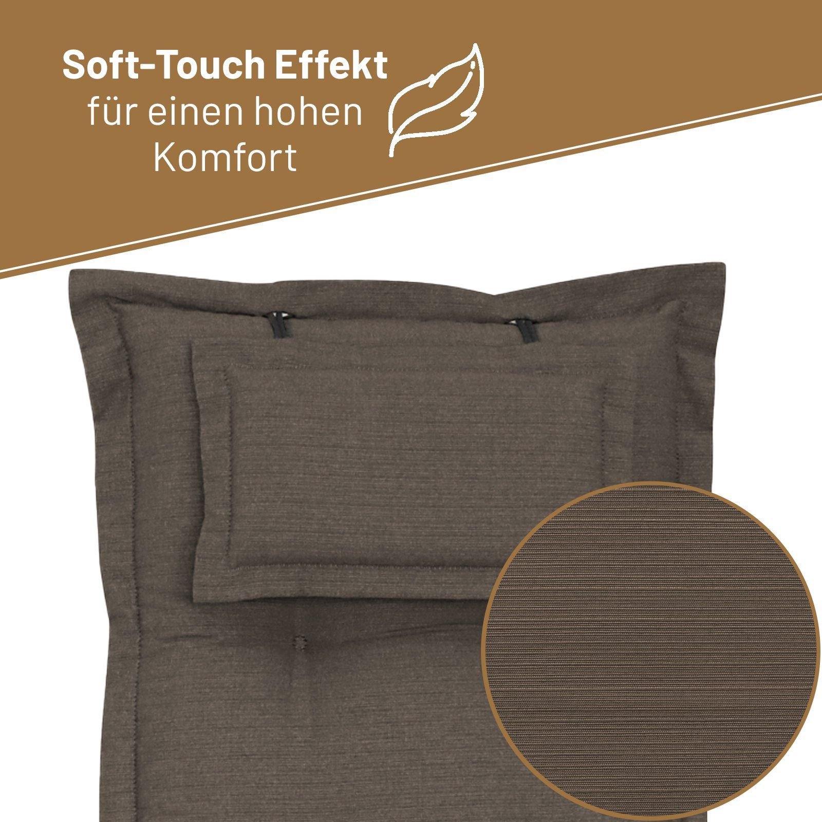 Herlag Hochlehnerauflage Ava Gartenstuhlauflage Hochlehner, abnehmbares Kopfpolster, 123x50x9cm, Gartenmöbelauflage 123x50x9cm, Kopfpolster – Bild 5 von 5