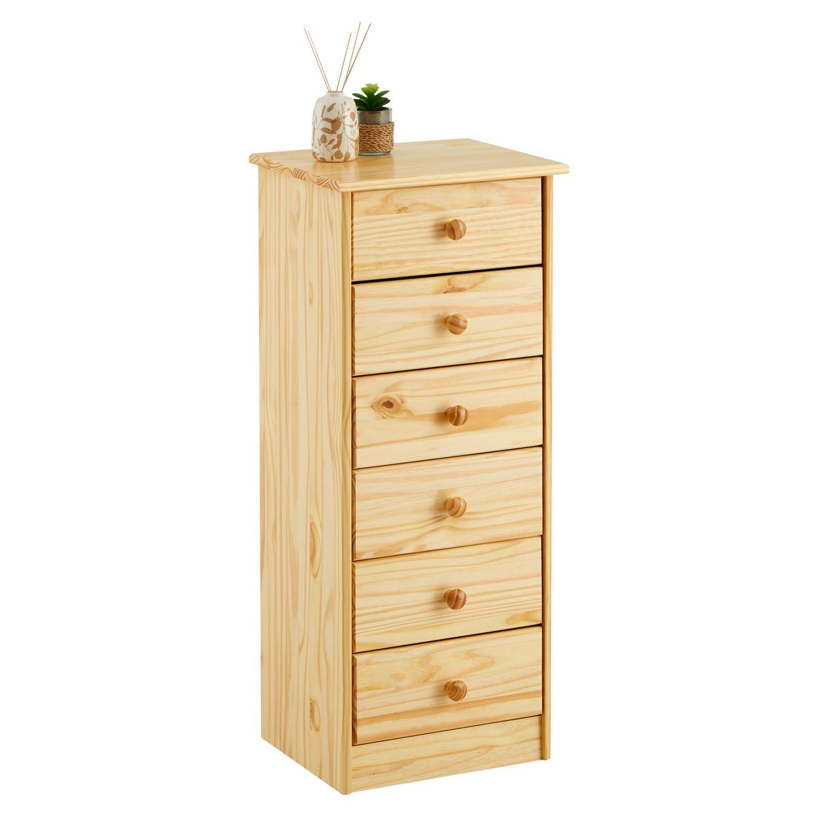 IDIMEX Kommode RONDO, Kommode Hochschrank mit 6 Schubladen Highboard Kiefer massiv lackiert