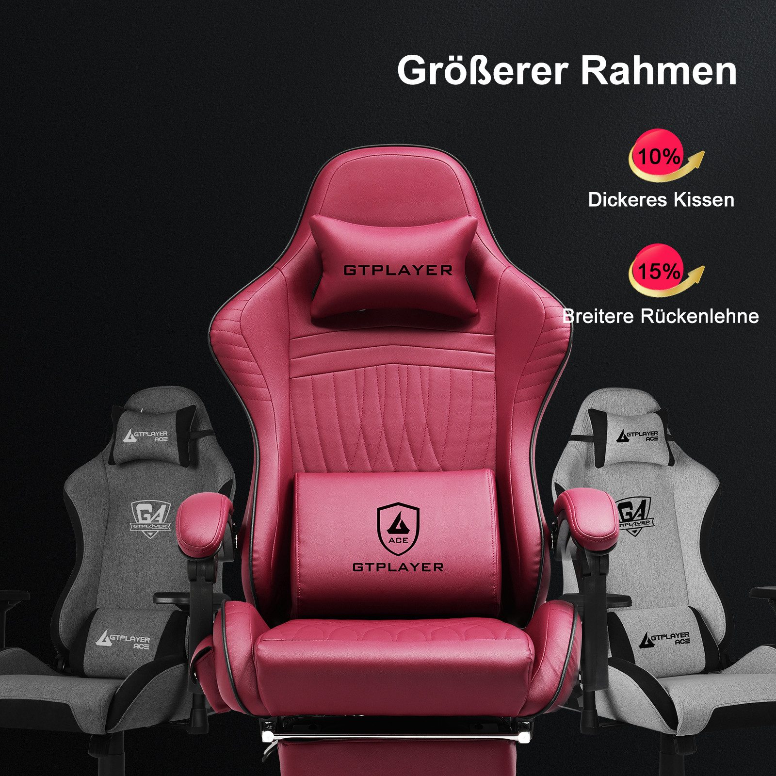GTPLAYER Gaming-Stuhl ergonomischer Bürostuhl mit HIFI Stereo Lautsprecher, Verbindungsarmlehen beeindrukende Klang-atmosphäre – Bild 5 von 5