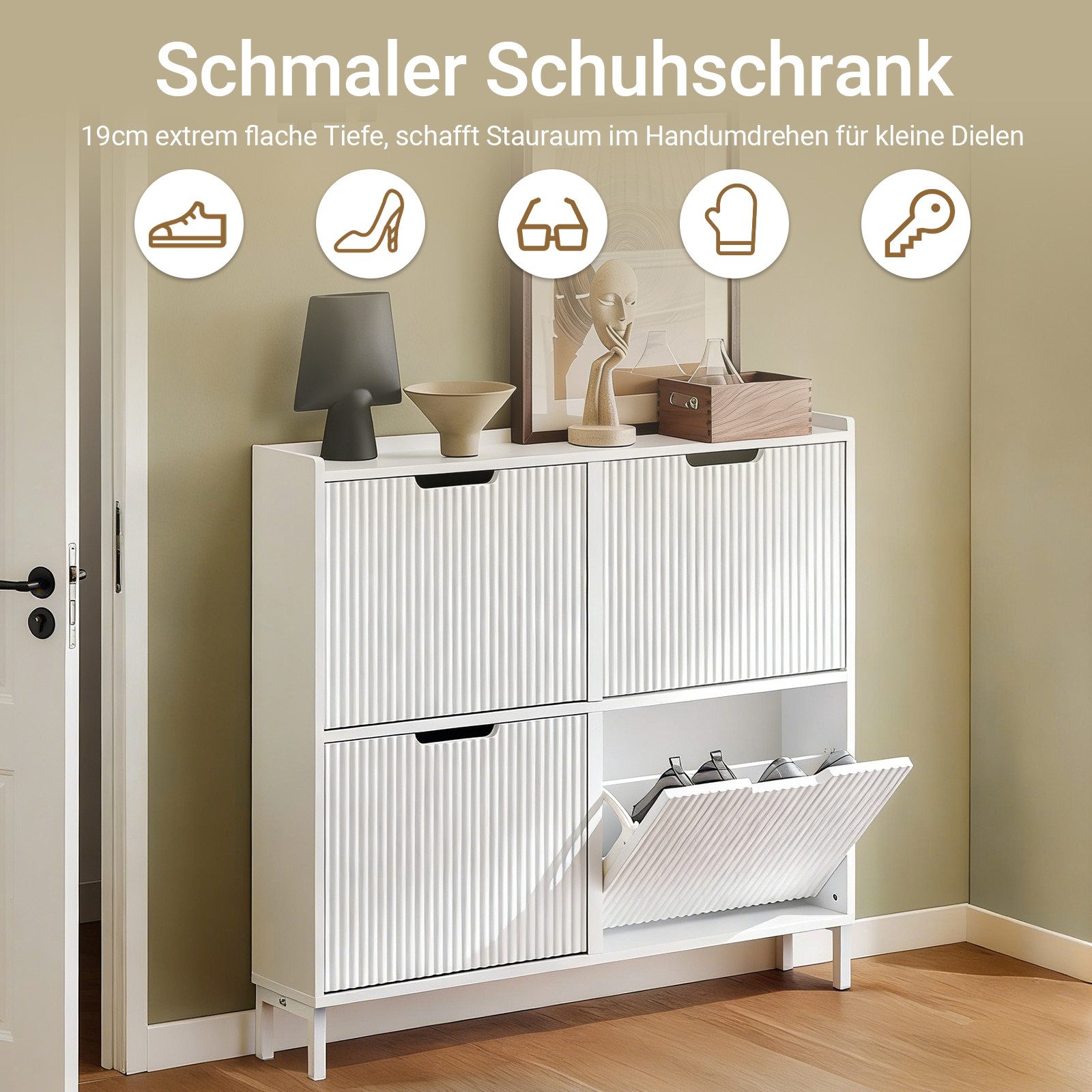 SoBuy Schuhkipper FSR177, Schuhschrank, Flurschrank Hoch Kommode für Diele, Flur, Schuhschrank schmal Schuhregal Schuhkommode Schuhablage