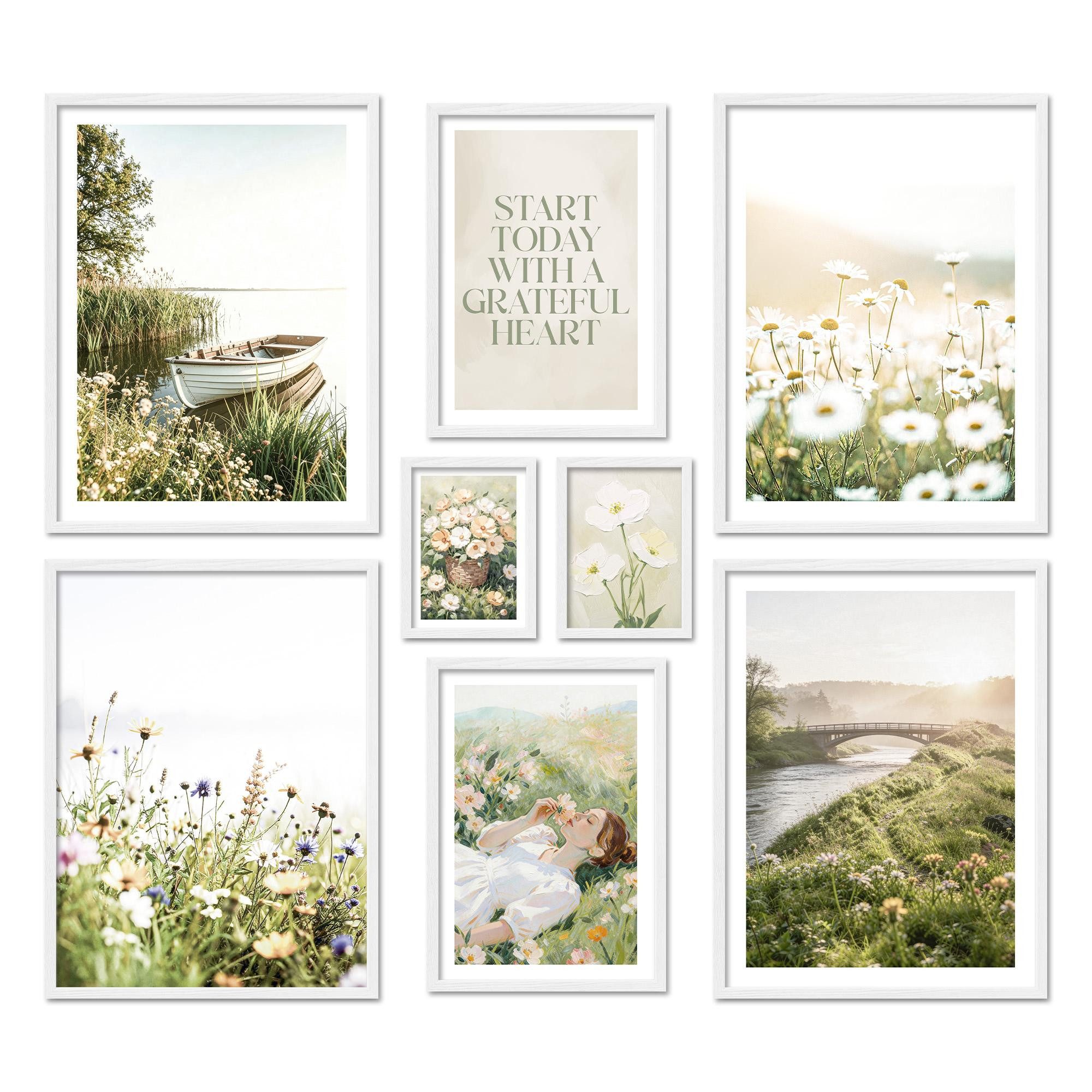 ARTFAVES Bilder-Collage Poster Set Summer Morning I mehrteilige Bilderwand I Wandbilder Sommer, (Wandbilder modern, 8 St)