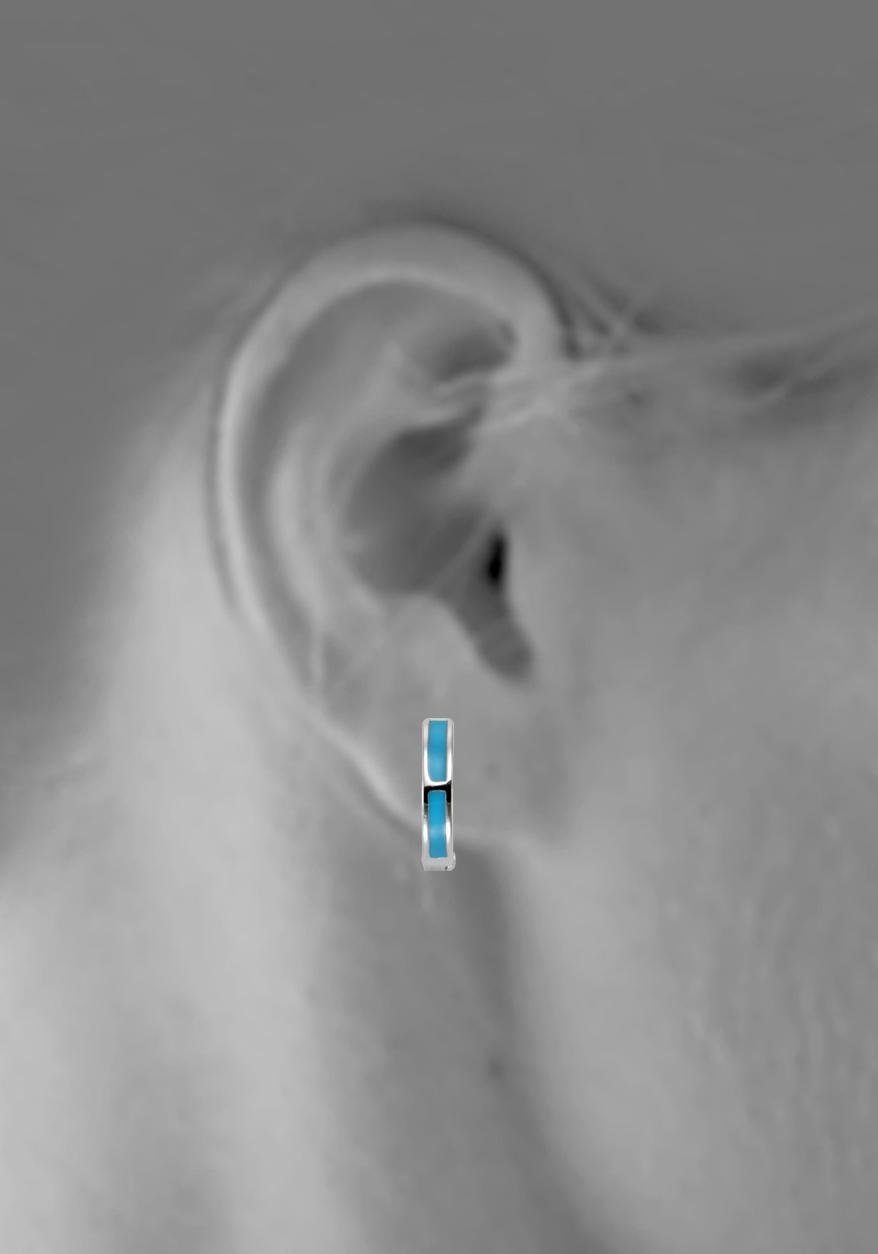 Firetti Paar Creolen Schmuck Geschenk Silber 925 Klappcreole silber-blau, mit Streifen aus blauem Lack – Bild 3 von 3