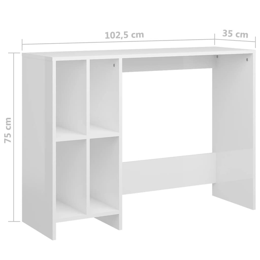 Schreibtisch cm Holzwerkstoff 102,5x35x75 Computertisch furnicato Hochglanz-Weiß