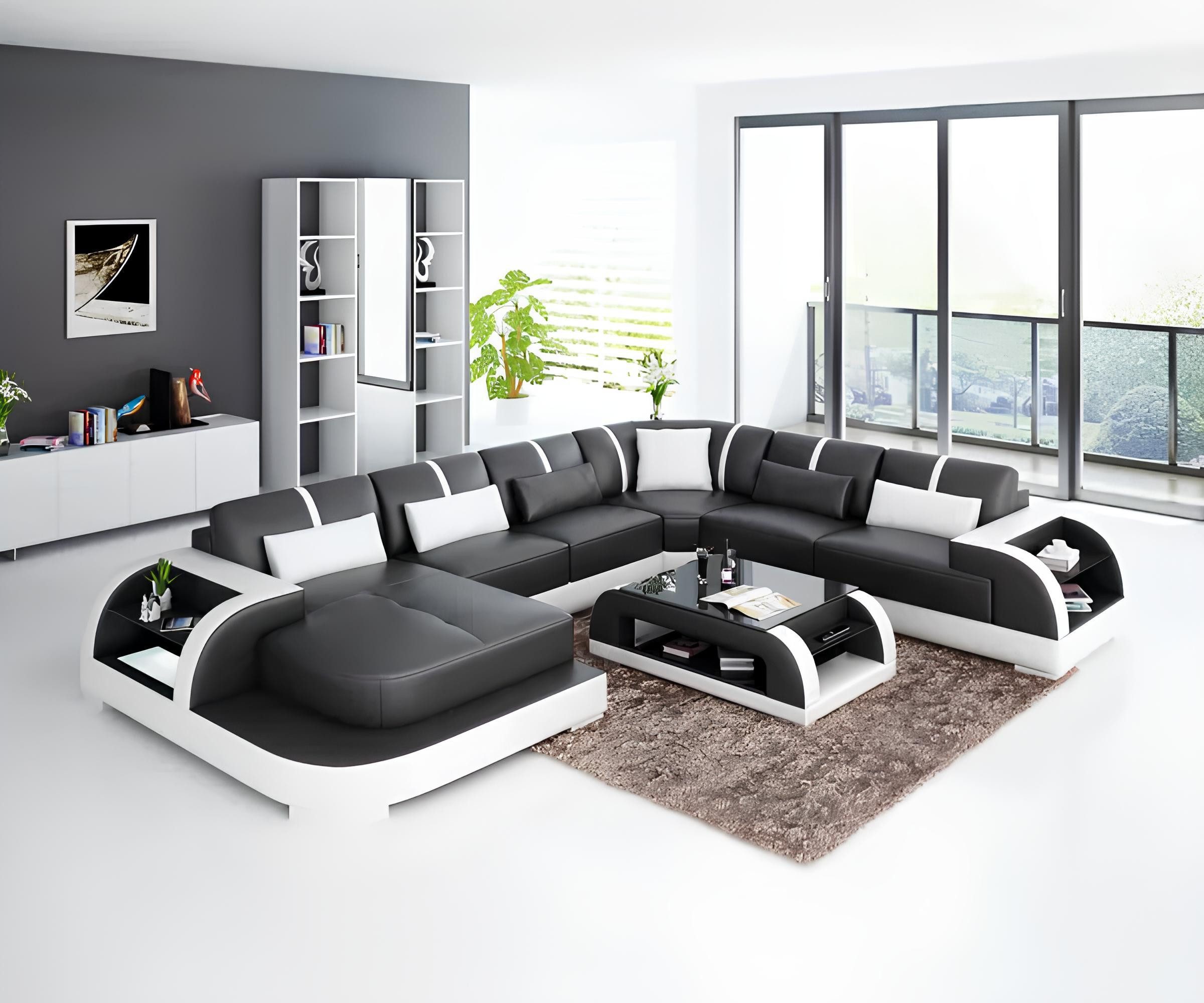 Xlmoebel Wohnlandschaft Moderne Ledercouch in eckiger Form mit hochwertiger Polsterung, Hergestellt in Europa