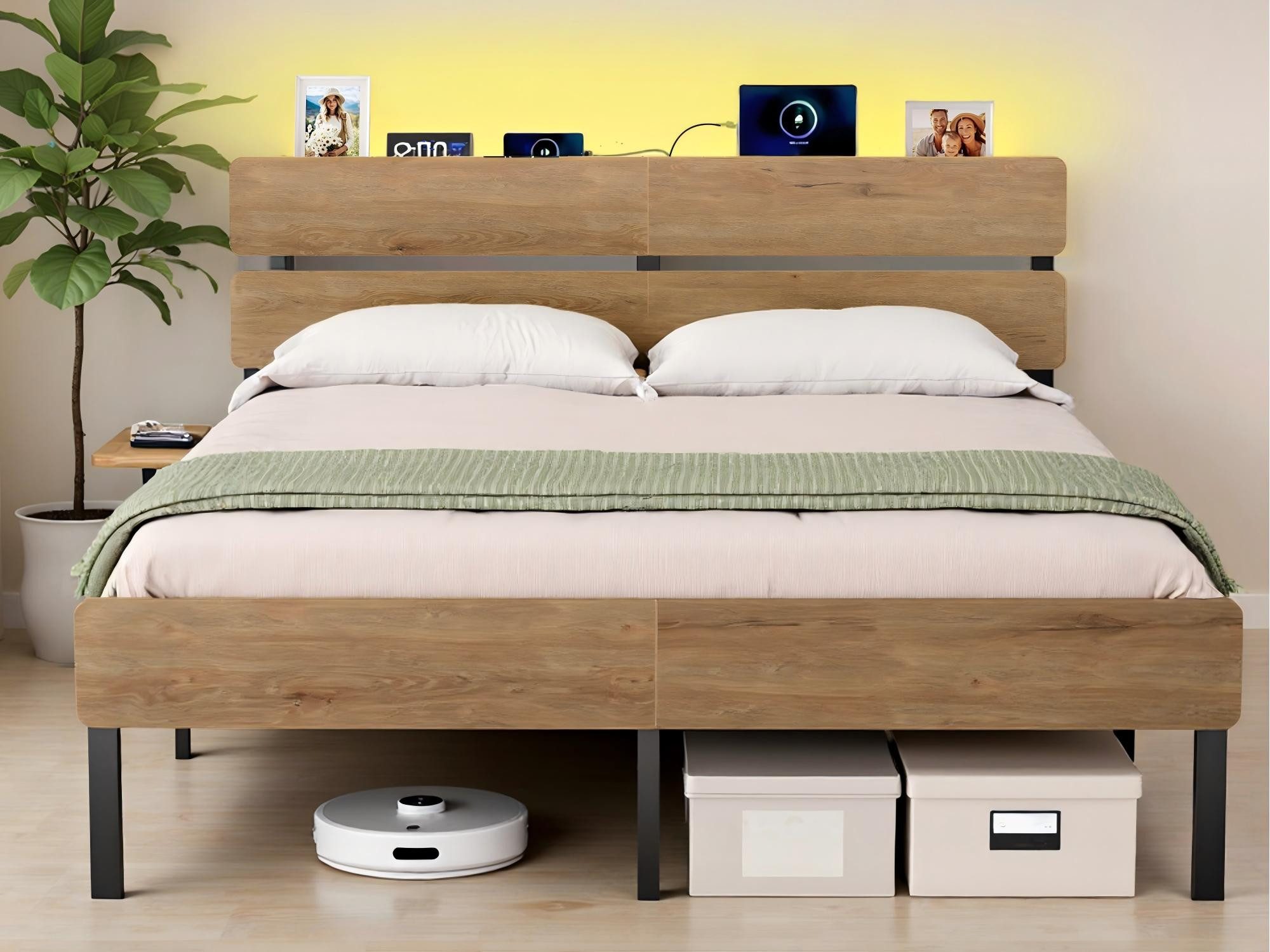 VASAGLE Bettgestell (160 x 200 cm, geräuscharm), Metallrahmen, LED-Beleucht günstig online kaufen