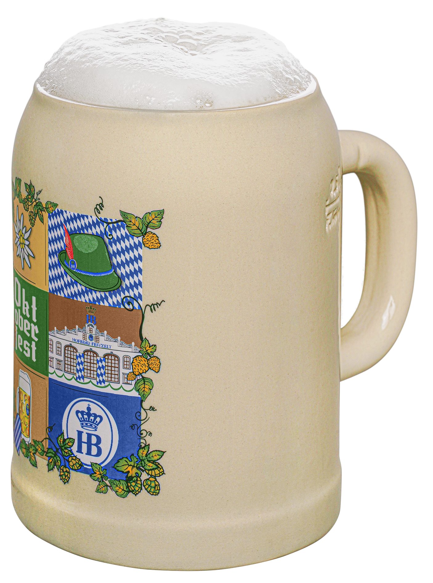 Hofbräuhaus München Bierkrug „Oktoberfest Collage“ – Keramik, 0,5 L mit klassischen Wiesn-Motiven, aus Keramik, 0,5 Liter Fassungsvermögen