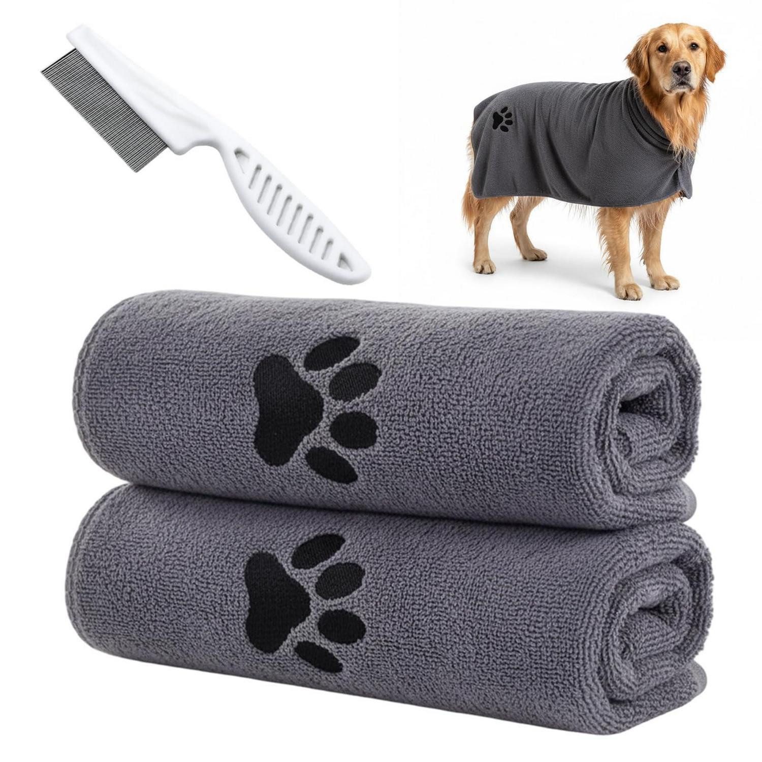 LuxusKollektion Putzzeug-Set 3-tlg. Hunde-Pflegeset mit Handtuch & Bürste