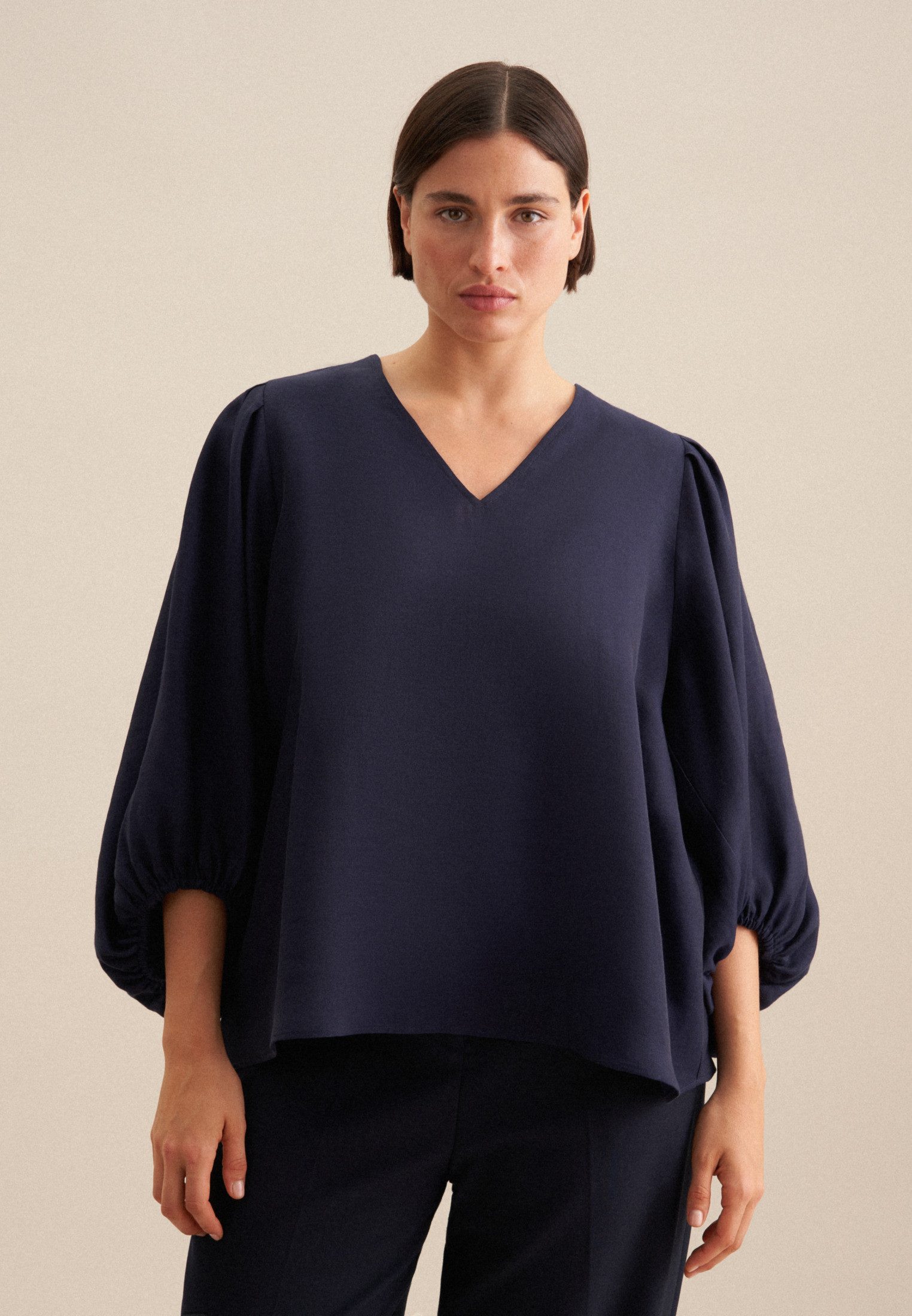 seidensticker Shirtbluse Schwarze Rose 3/4 V-Neck Uni