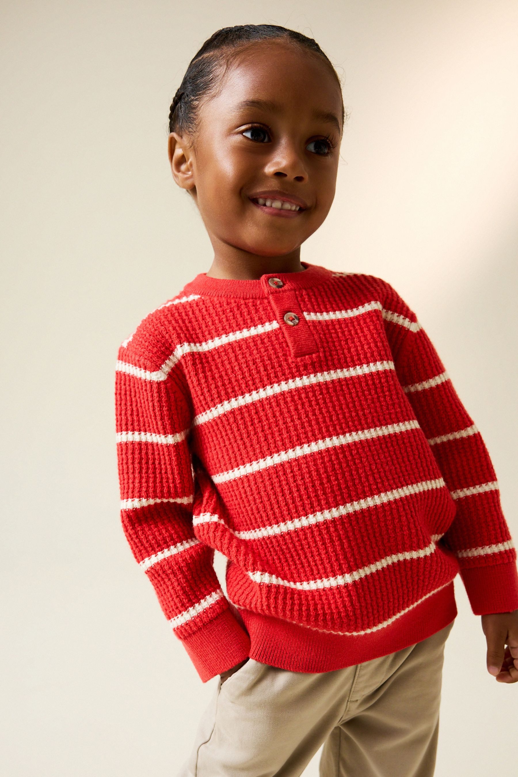 Next Strickpullover Gestreifter Henley-Strickpullover (1-tlg)