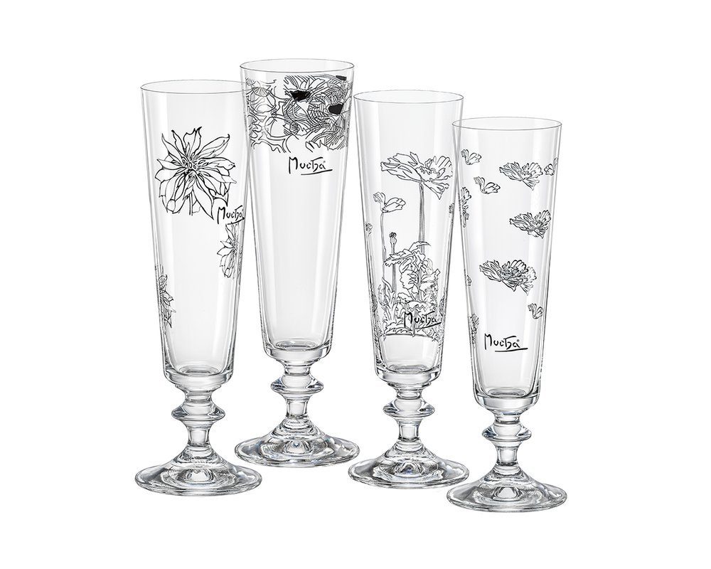 Sektglas Sektglas Bella von Mucha 205 ml 4er Set Kristallglas