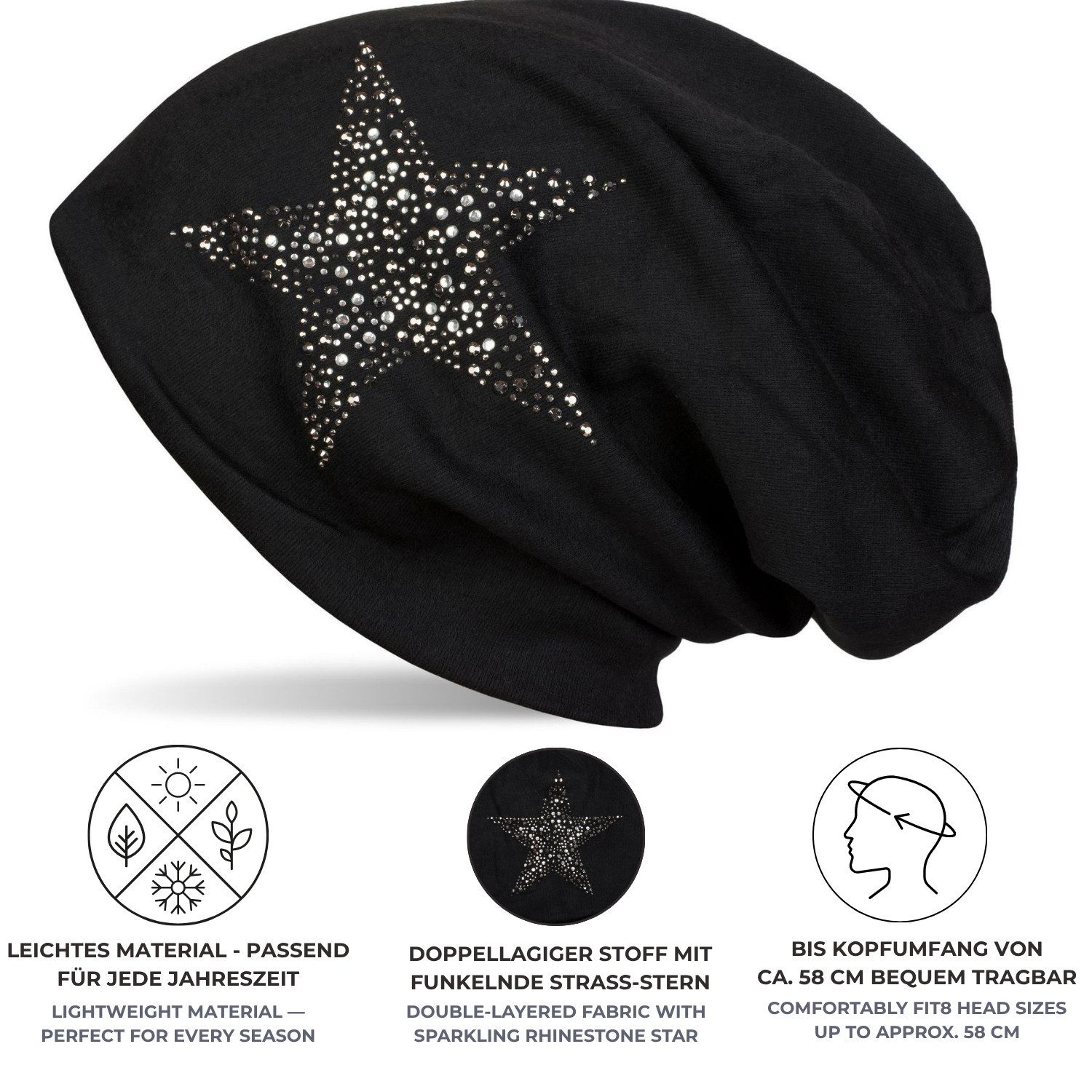 styleBREAKER Beanie Beanie Mütze mit Strass Nieten Stern (1-St) – Bild 5 von 5