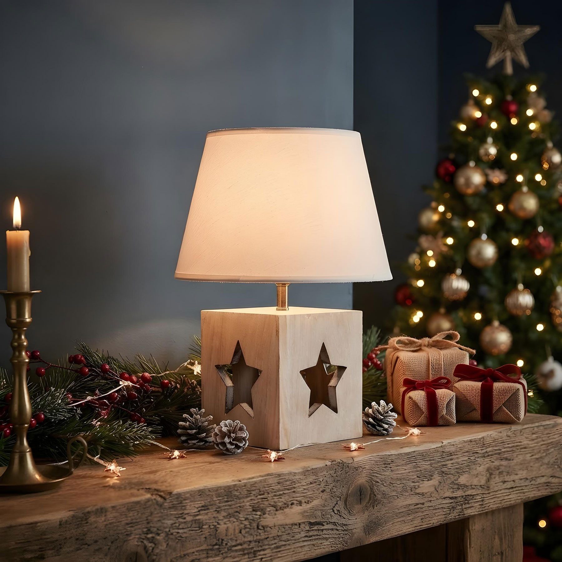 Levandeo® Tischleuchte Tischlampe H41cm Stern Weihnachten Deko Leuchte Tischdeko, nicht enthalten