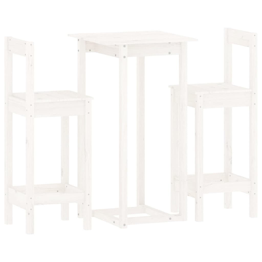 furnicato Bargruppe Weißes Bar-Set aus massivem Kiefernholz, Bartisch 60x60x110 cm, (1-tlg), Stabile Sitzgruppe mit zwei Barstühlen und hoher Tragfähigkeit