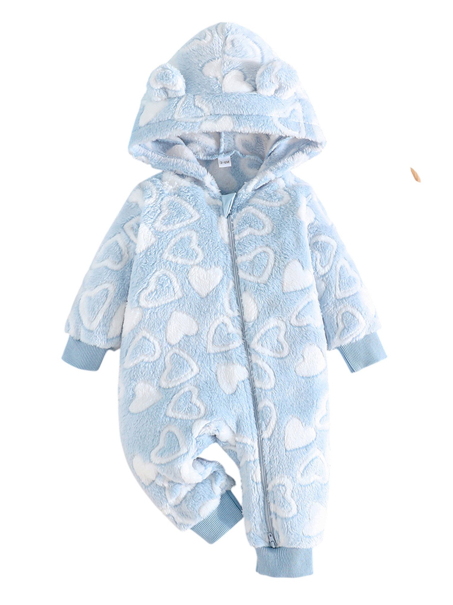 Gluckids Strampler Unisex Baby Kapuzenpullover, warmer Overall mit Herzmuster (1-tlg) Baby Langarm Kontrastfarben Strampler Kleidung mit Reißverschluss