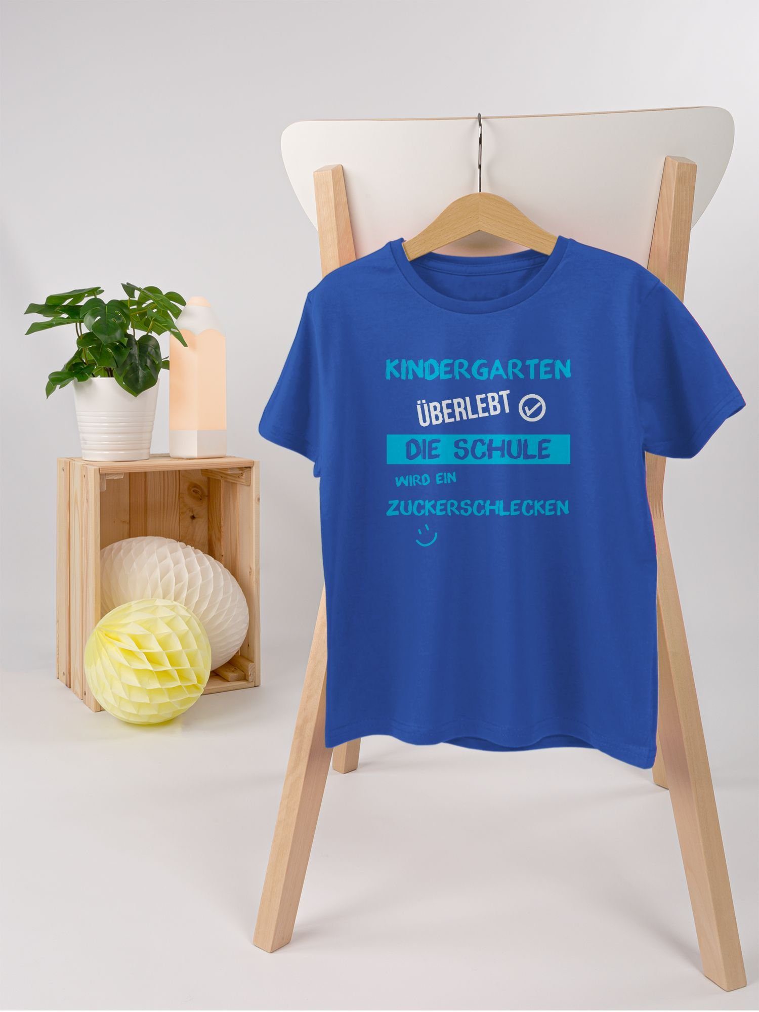 Junge überlebt T-Shirt 3 blau Kindergarten Royalblau Schulanfang Emoticon Shirtracer Einschulung Geschenke
