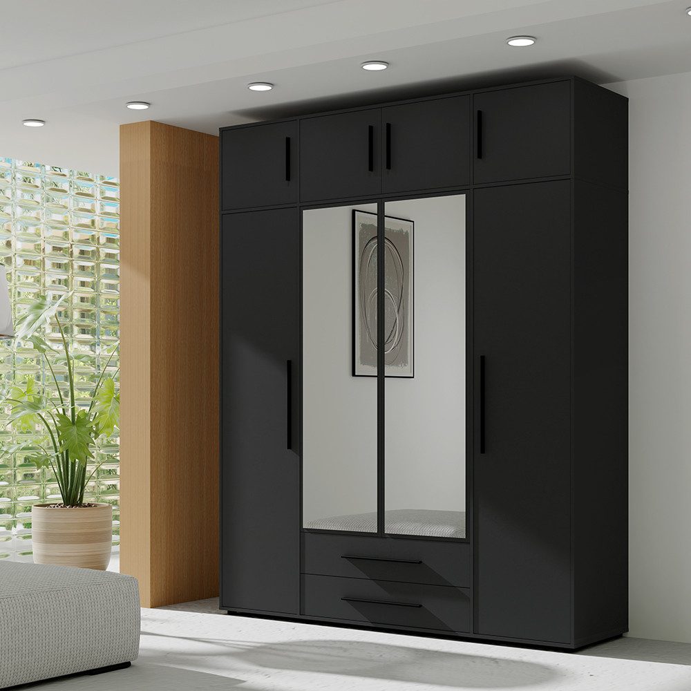Lomadox Aufsatzschrank MOLLERUSA-132 für Kleiderschrank 197,6 cm breit, 4-türig, schwarz matt