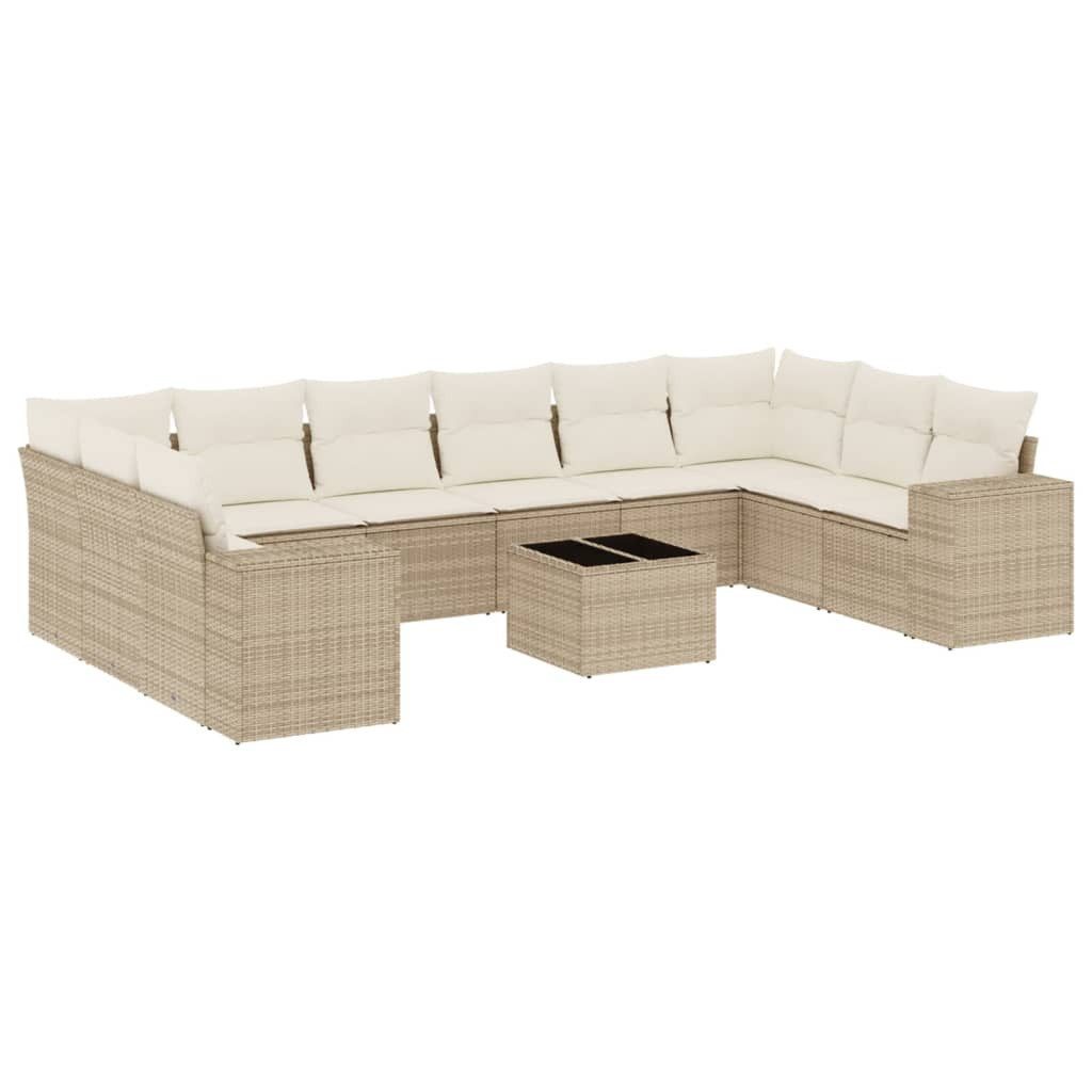 Gartenlounge-Set 11-tlg. Garten-Sofagarnitur mit Kissen Beige Poly Rattan
