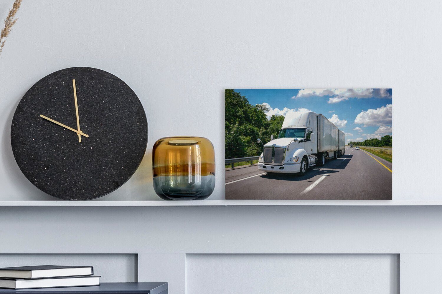 Lastkraftwagen auf Wandbild Wanddeko, Weißer St), 30x20 einer cm (1 OneMillionCanvasses® Leinwandbild Leinwandbilder, Autobahn, Aufhängefertig,
