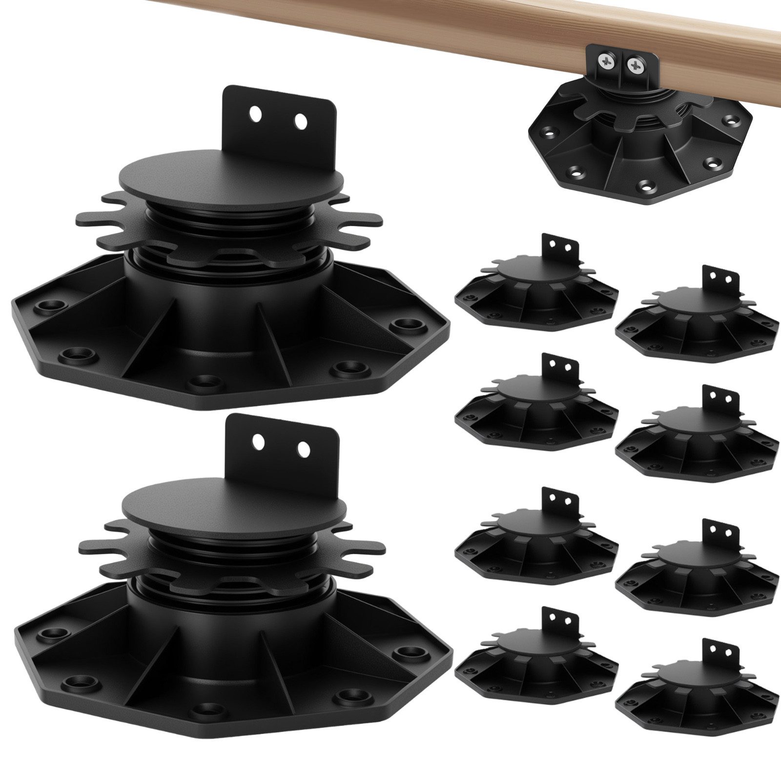 BlingBin Stellfuß Stelzlager Höhenverstellbar Selbstnivellierend für Terrassenplatten, (10 Stück, 10-St., 15 x 15 x 6 cm), Verstellbare Terrassenlager (30-60mm), Unterkonstruktion für Platten