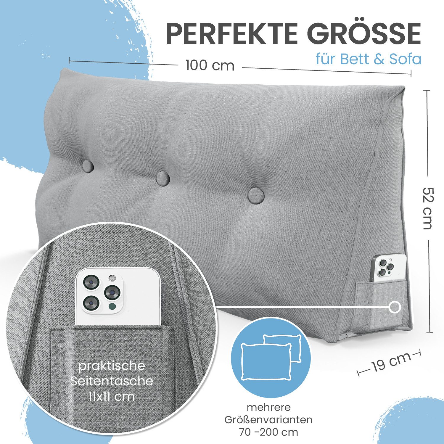 ELONEO Rückenkissen Keilkissen für Bett und Sofa, Lesekissen mit praktische günstig online kaufen