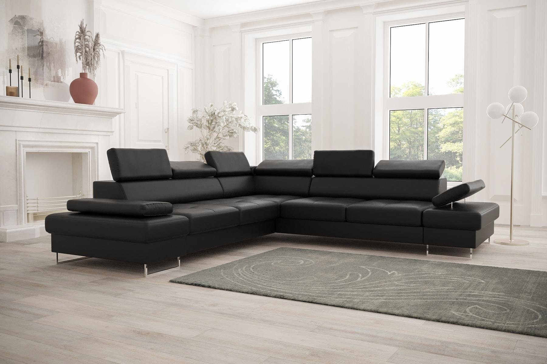 Sofa JVmoebel Wohnzimmer Design, Couch Europe Ecksofa Schwarz Made Polsterung L-Form in