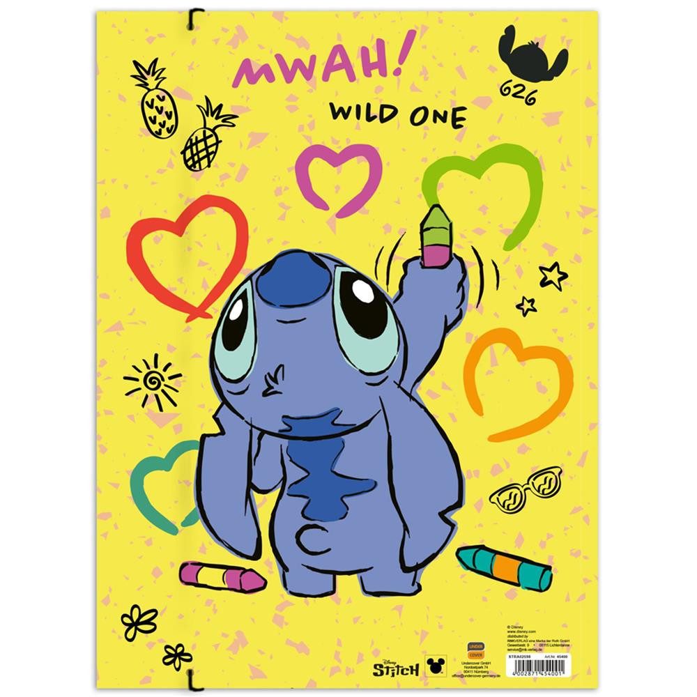 RNK Verlag Organisationsmappe Zeichenmappe Disney Stitch DIN A3 mit 3 Klappen und Gummizug, 3 Einschlagklappen, farbiger Gummizug, bedruckte Innenseite – Bild 3 von 4