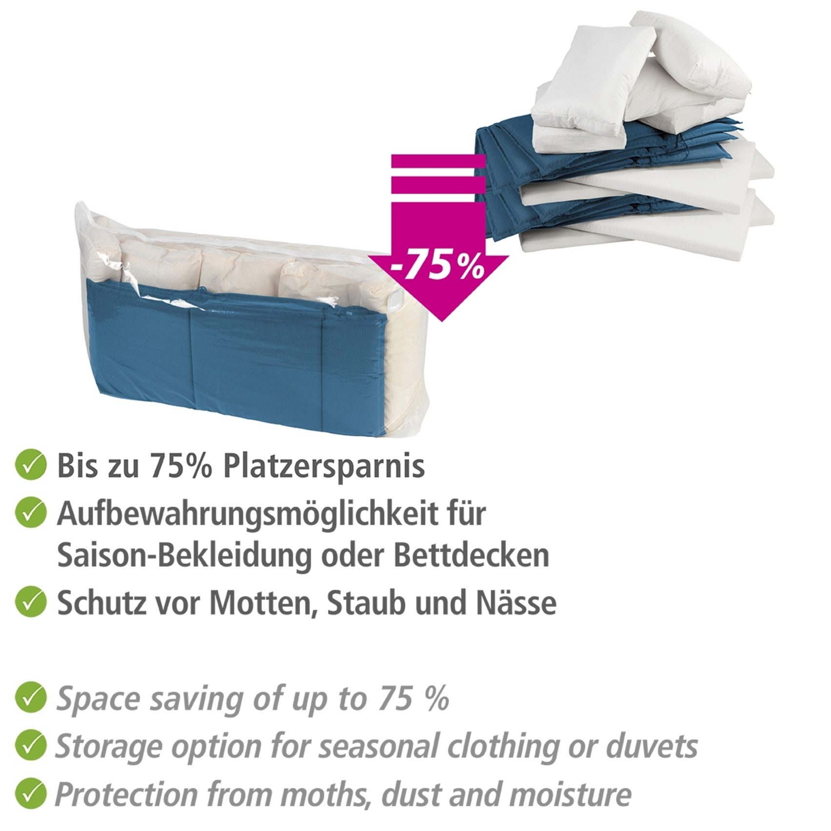 WENKO Vakuumierbeutel Vakuum Jumbo Cube XXL, extra großer Vakuumbeutel für Kleidung, Gartenpolster & Bettdecken – Bild 4 von 5